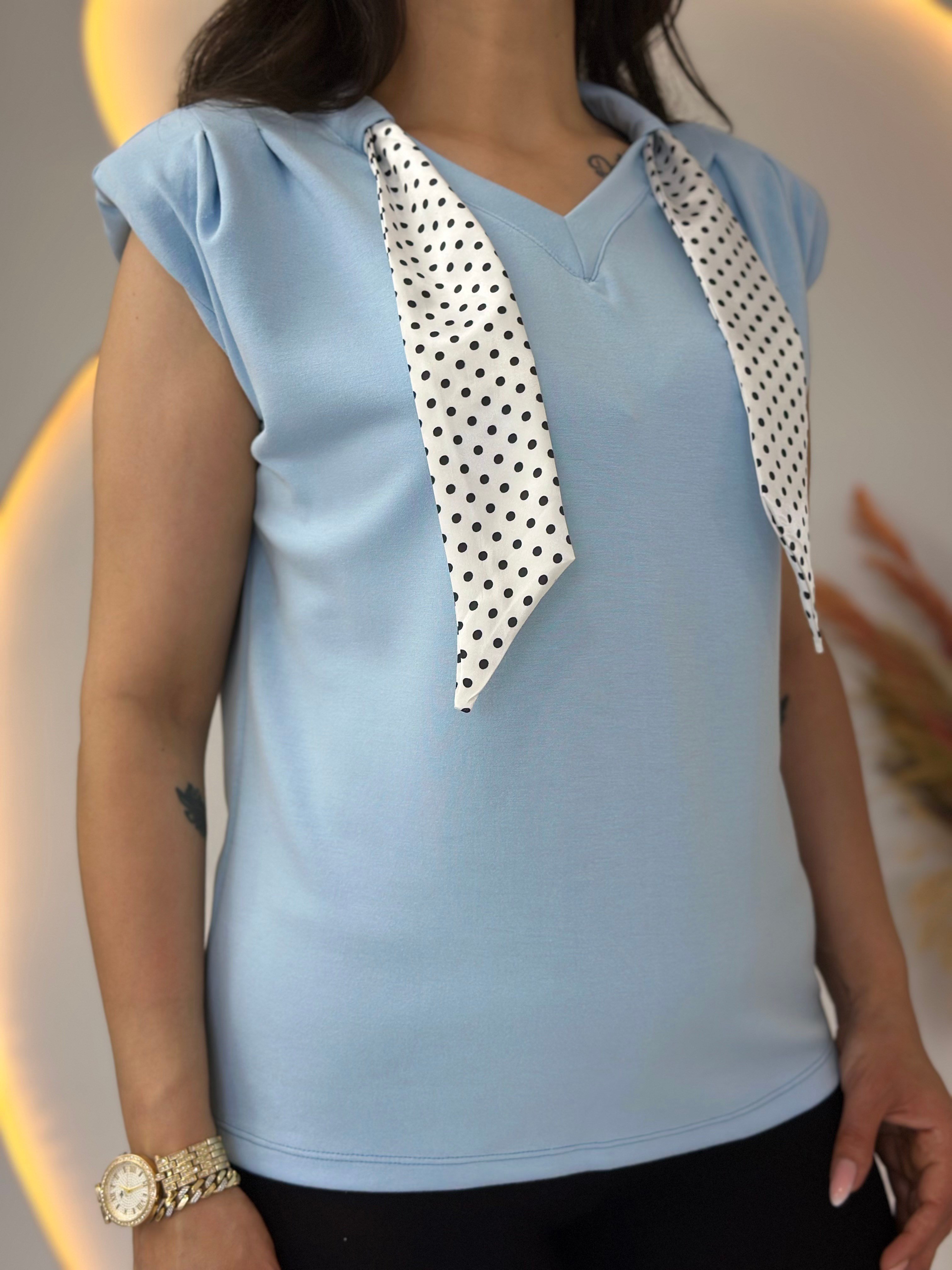 Lite Bebe Mavi V Yaka Fular Detaylı Vatkalı Bluz D139