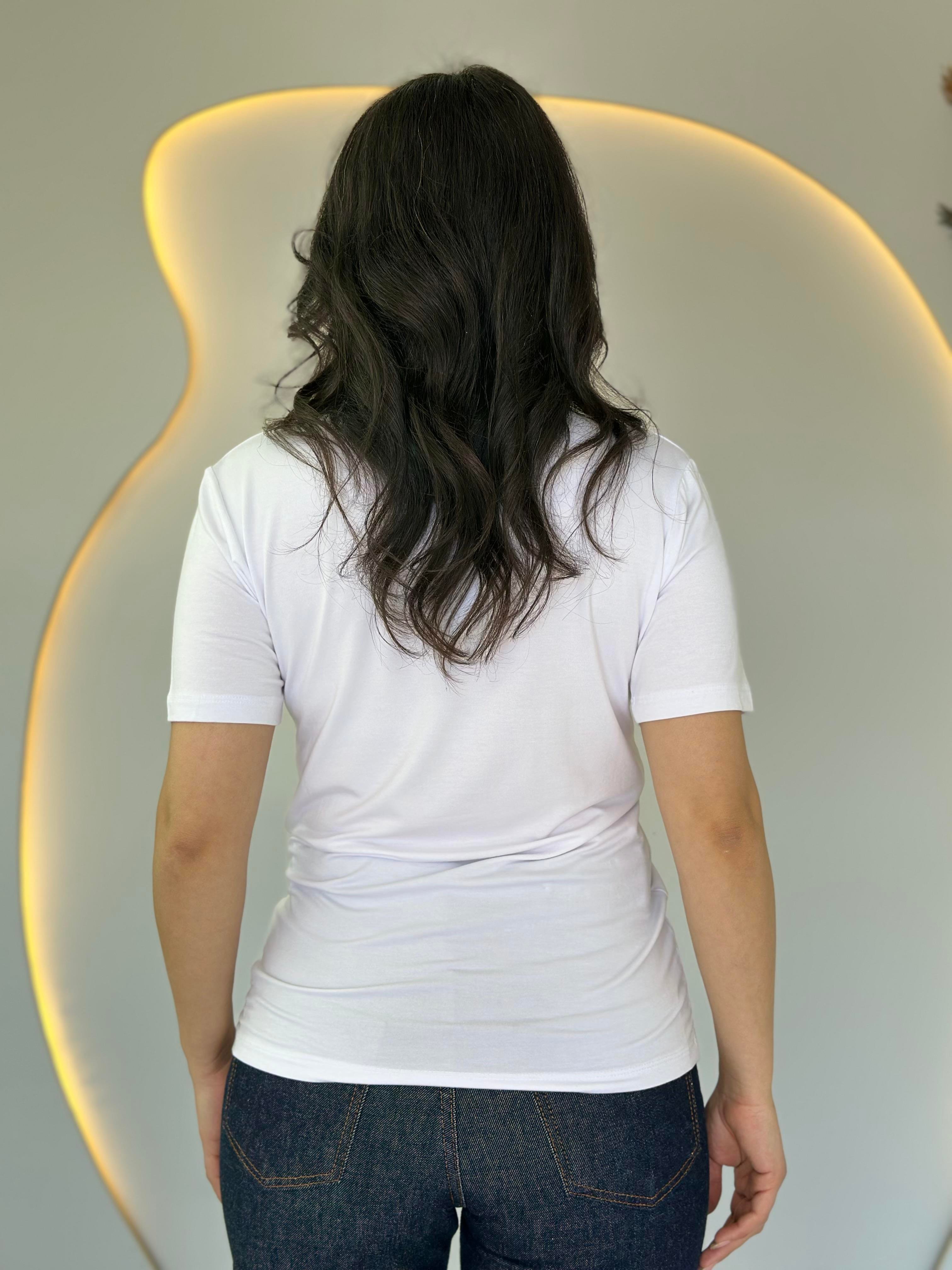 May Beyaz V Yaka Basic Tshirt D031