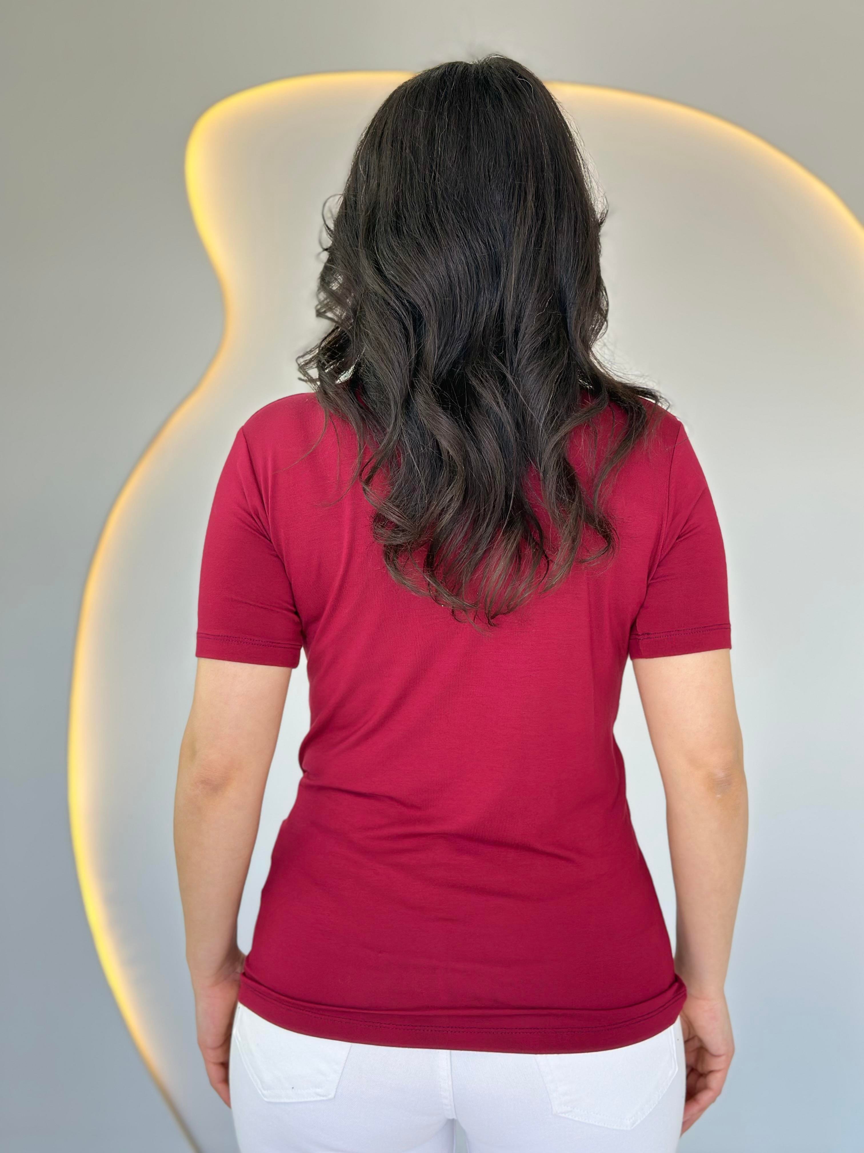 May Bordo V Yaka Basic Tshirt D031