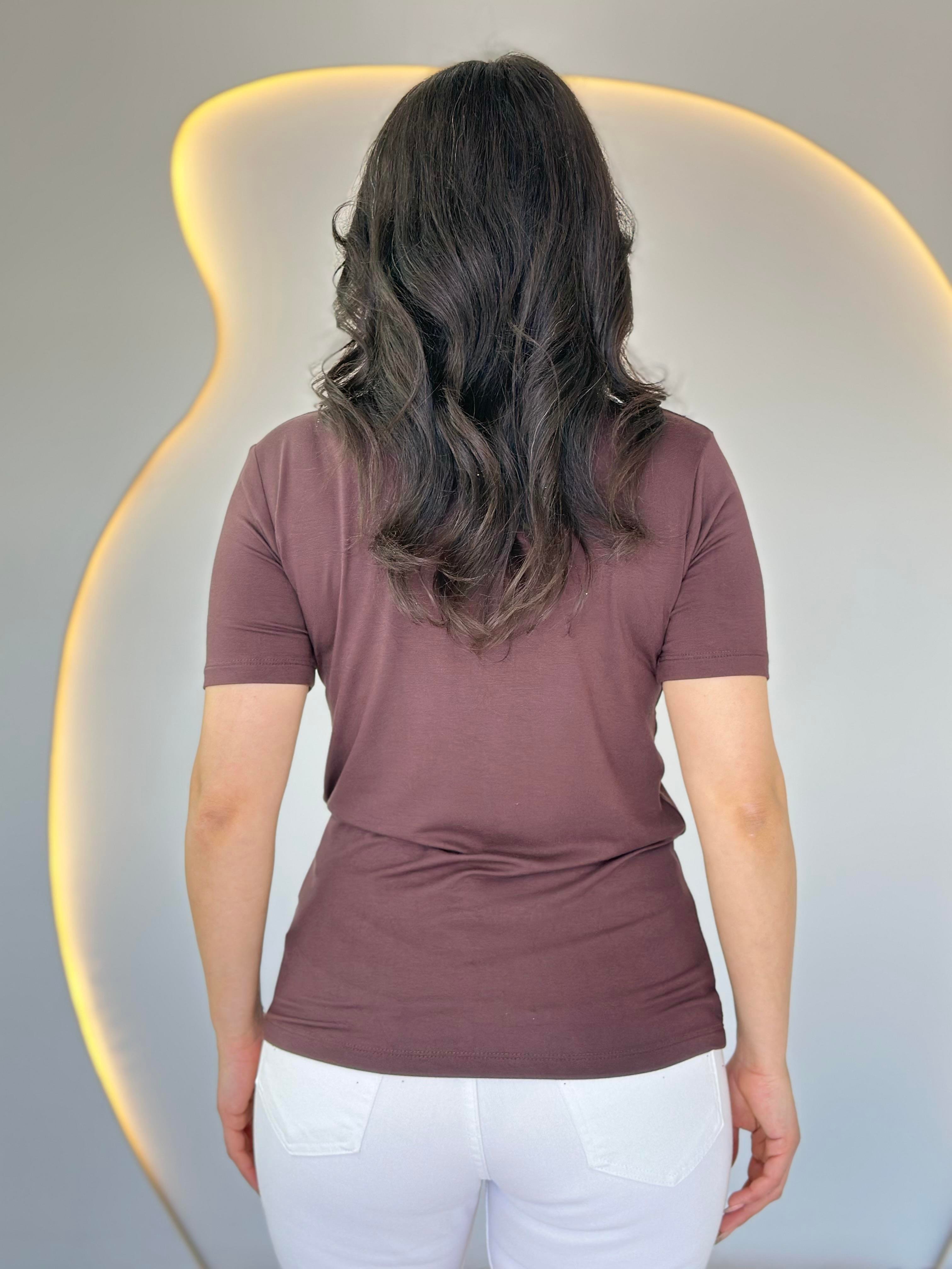 May Kahve V Yaka Basic Tshirt D031