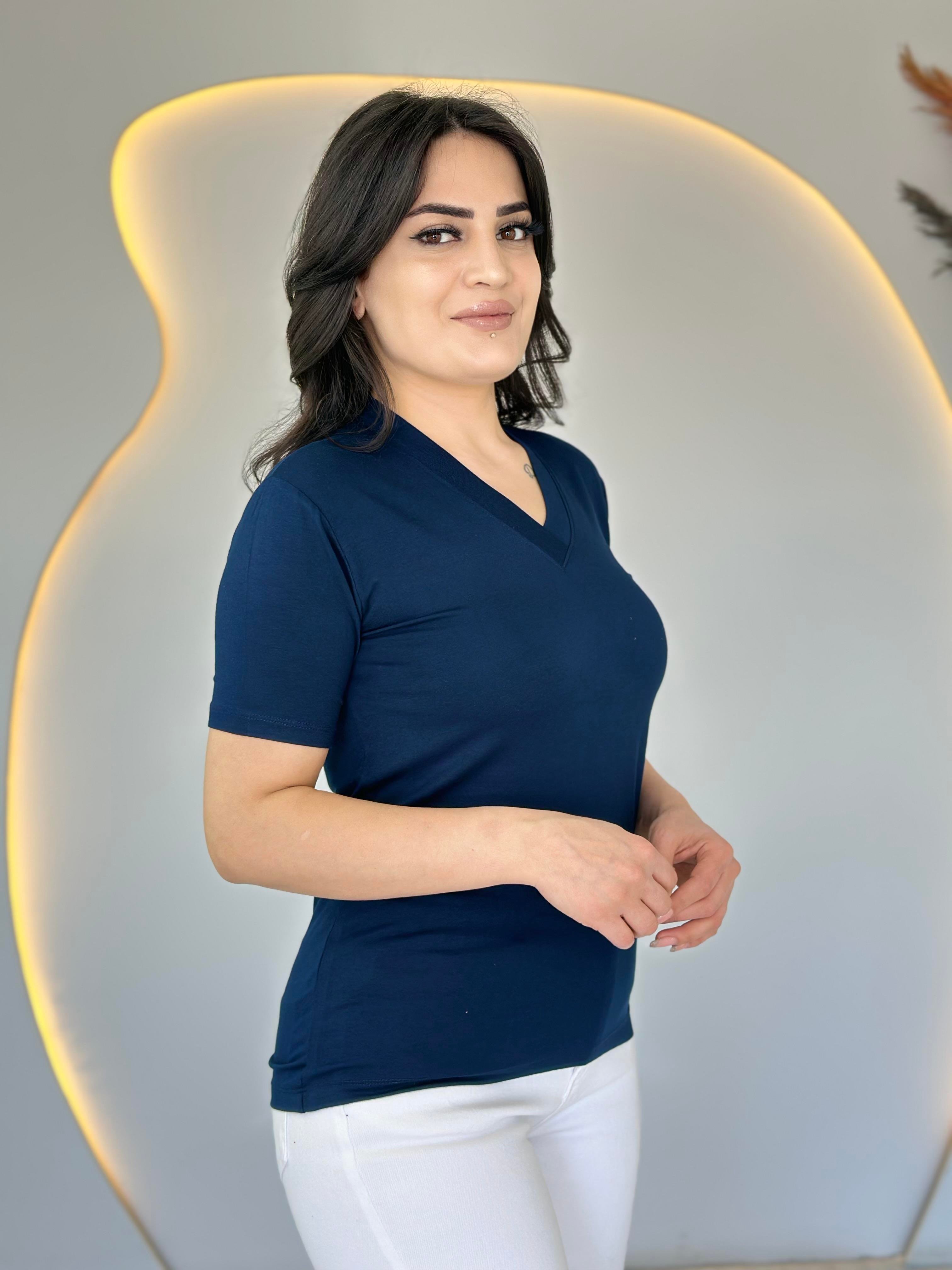 May Lacivert V Yaka Basic Tshirt D031