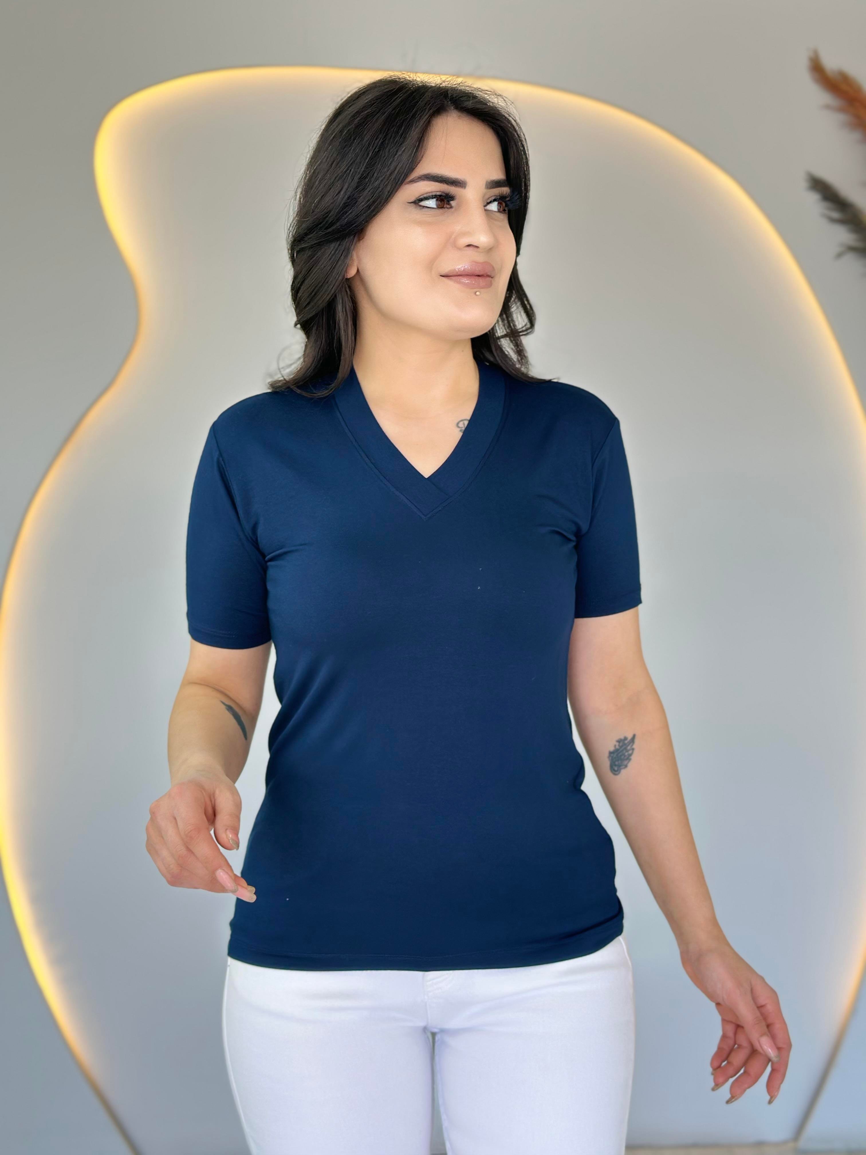 May Lacivert V Yaka Basic Tshirt D031