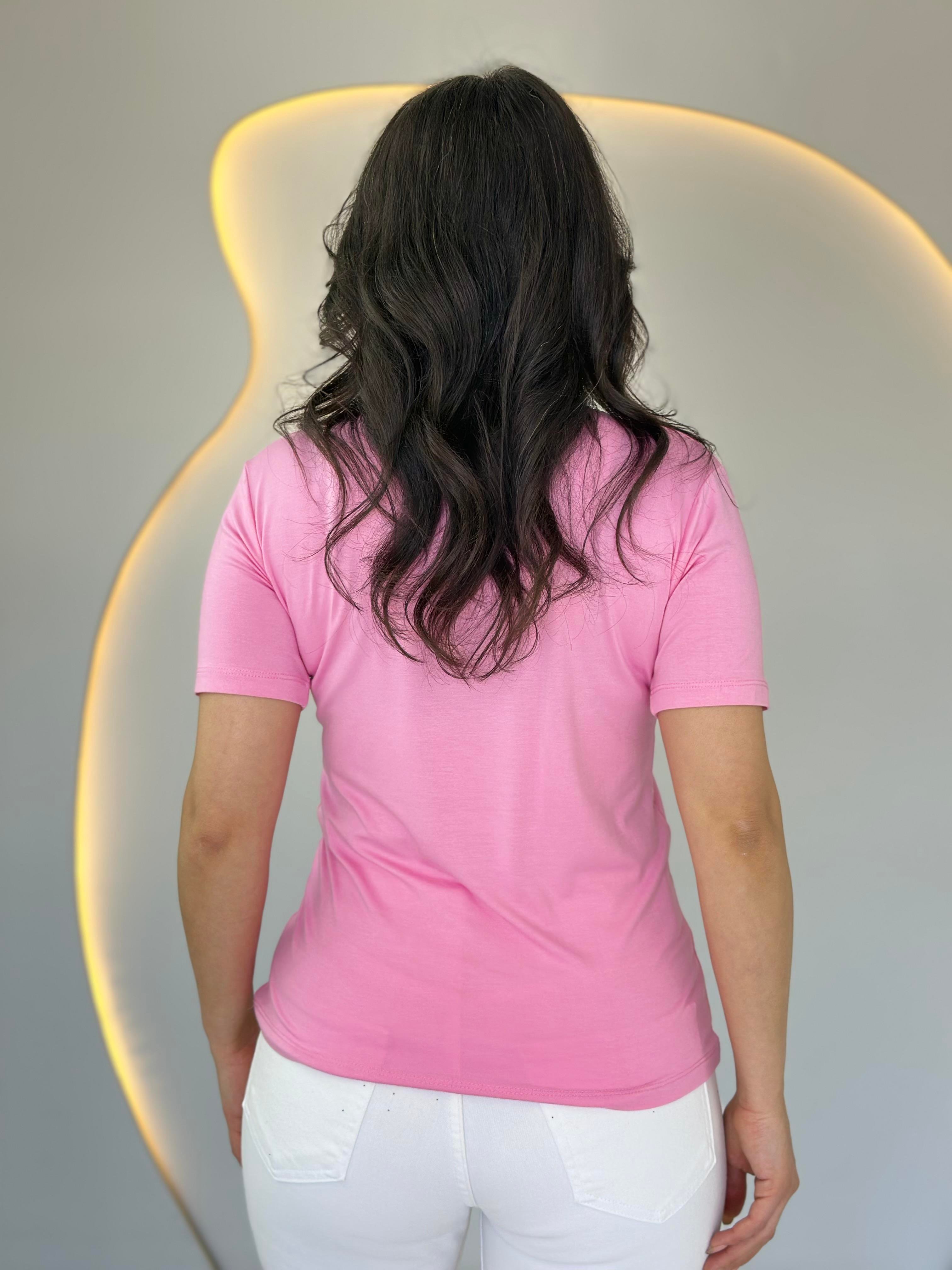 May Şeker Pembe V Yaka Basic Tshirt D031