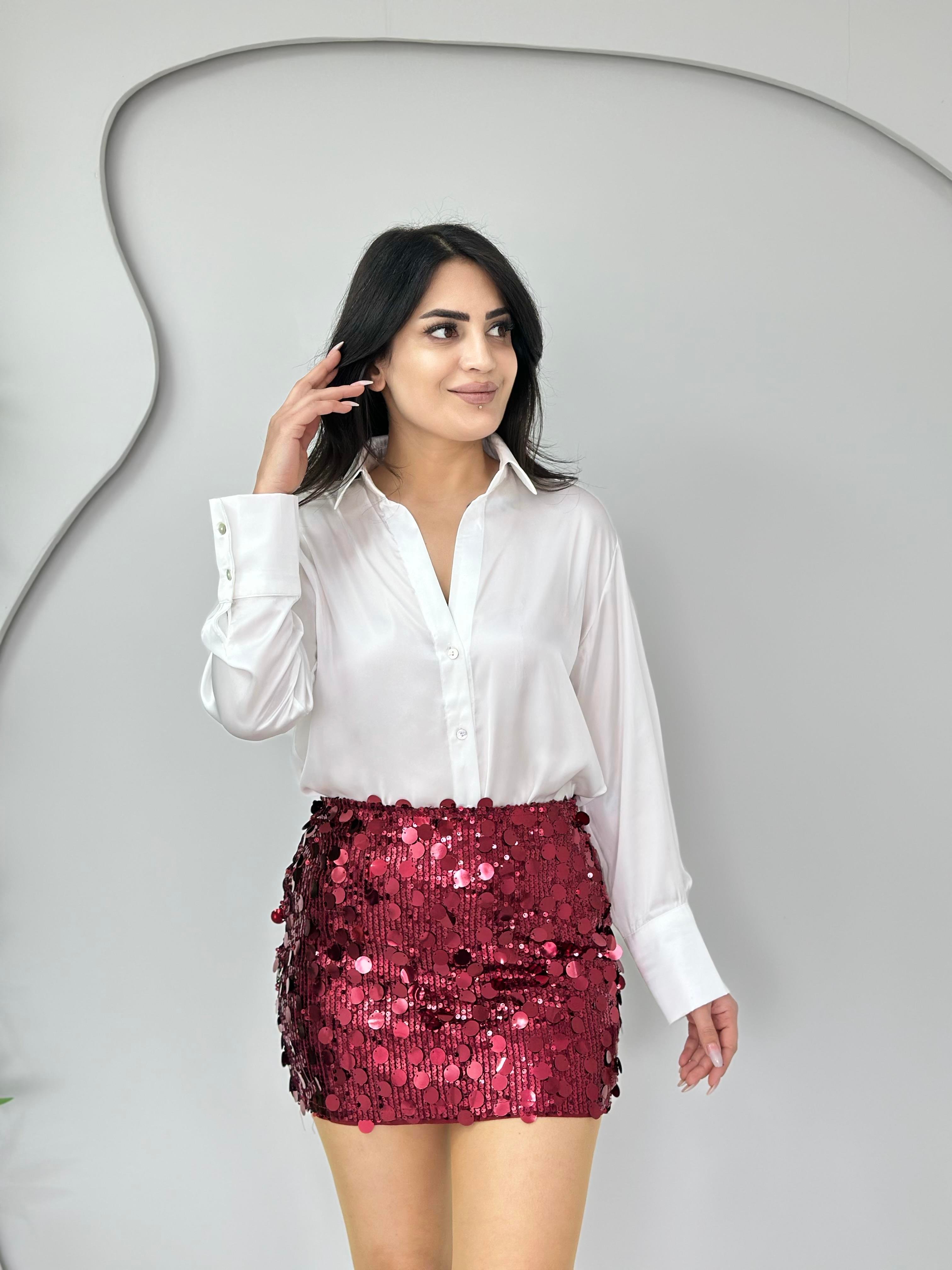 Mellin Bordo Orj Marka Pullu Mini Etek A333