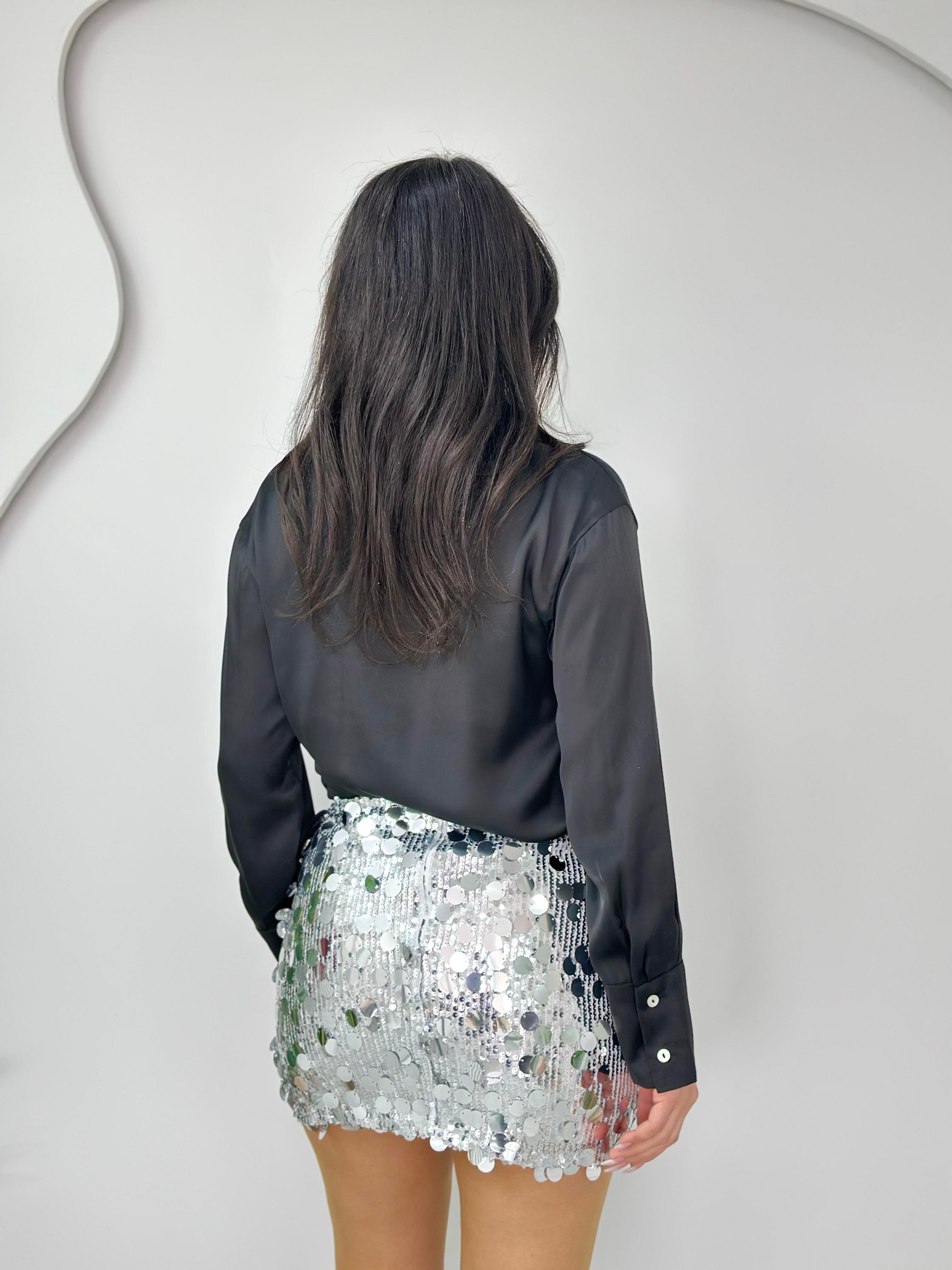 Mellin Gümüş Orj Marka Pullu Mini Etek A333