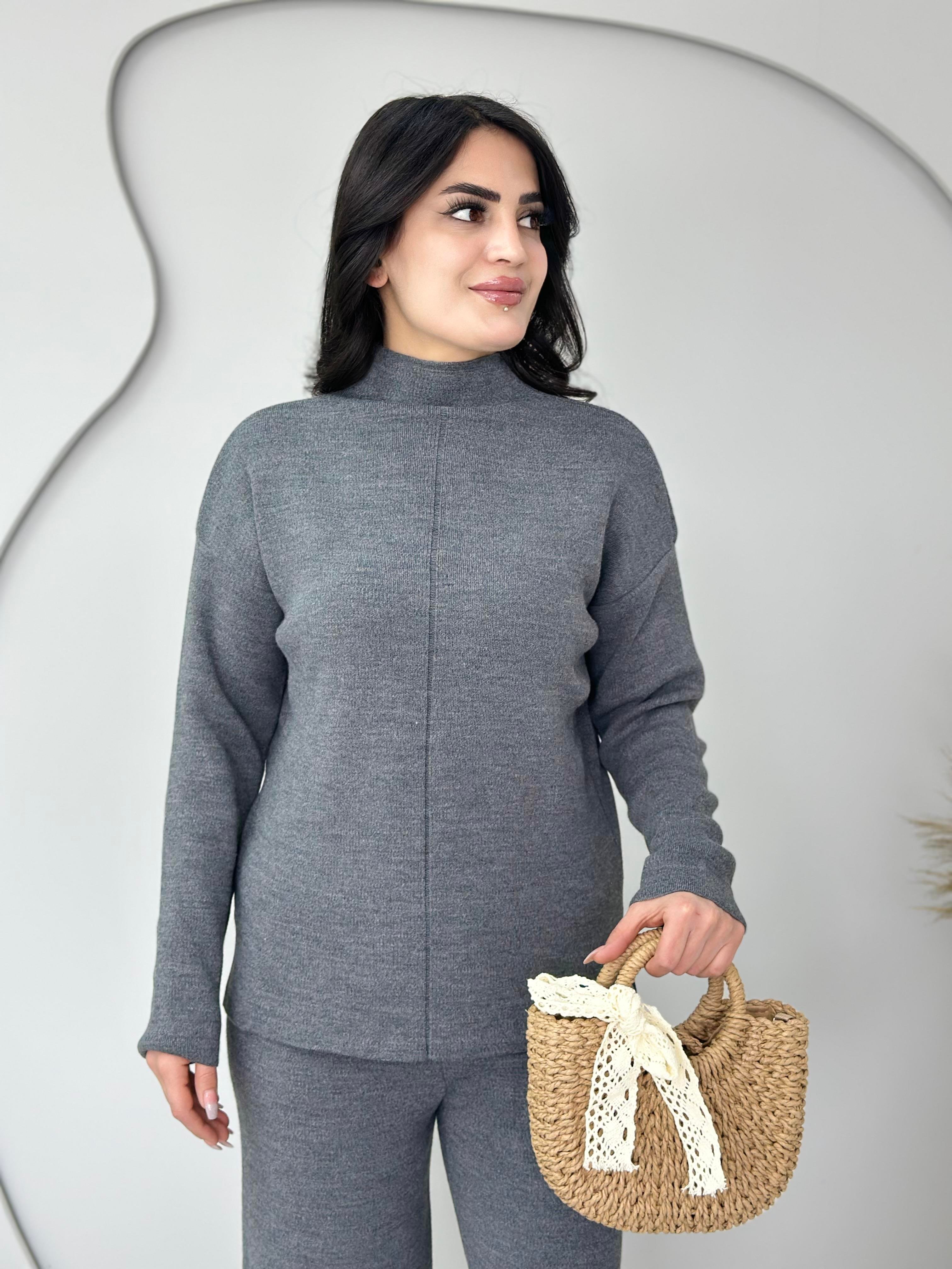 Mellow Gri Balıkçı Yaka Orta Çizgi Takım C1217