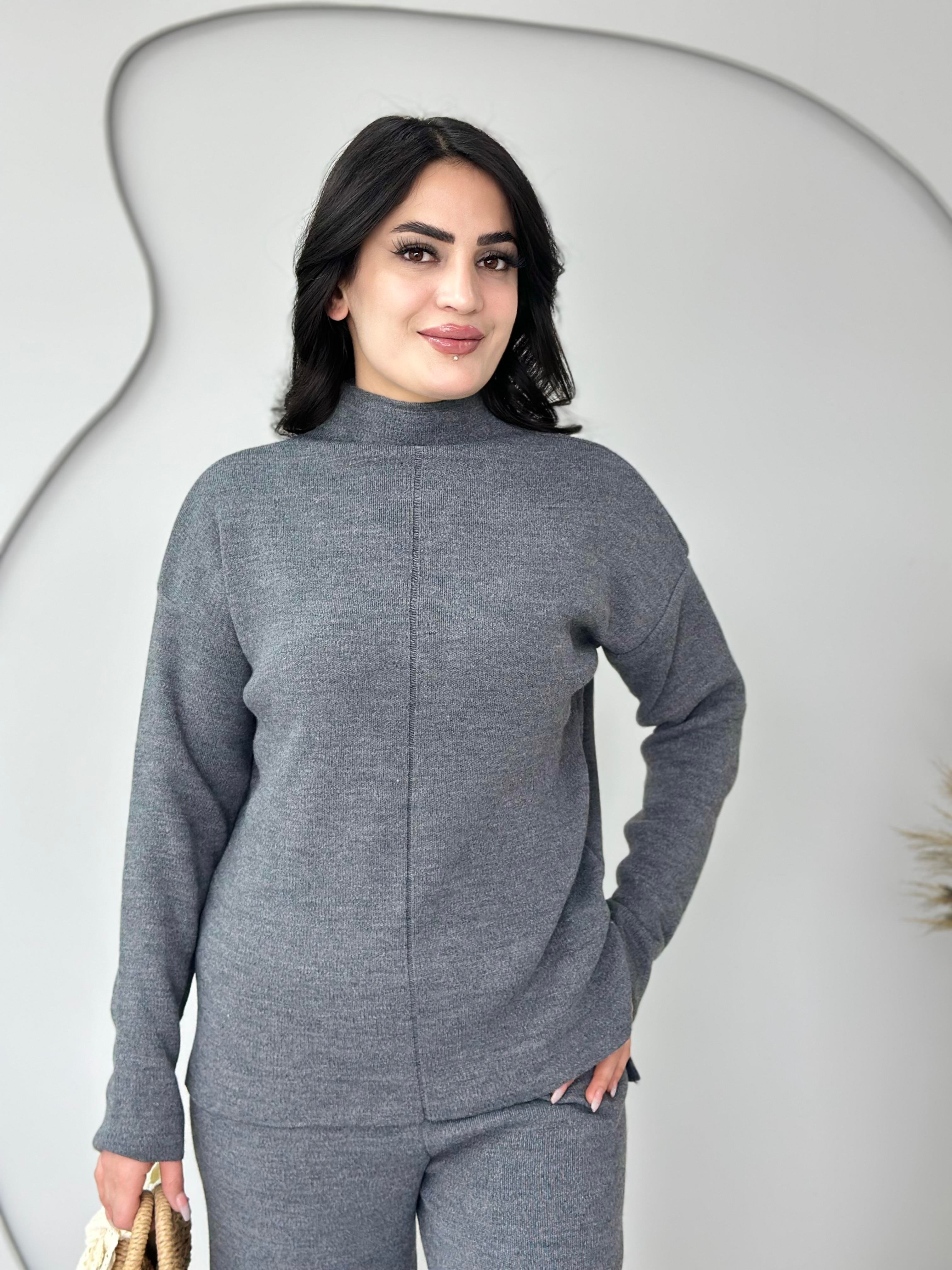 Mellow Gri Balıkçı Yaka Orta Çizgi Takım C1217