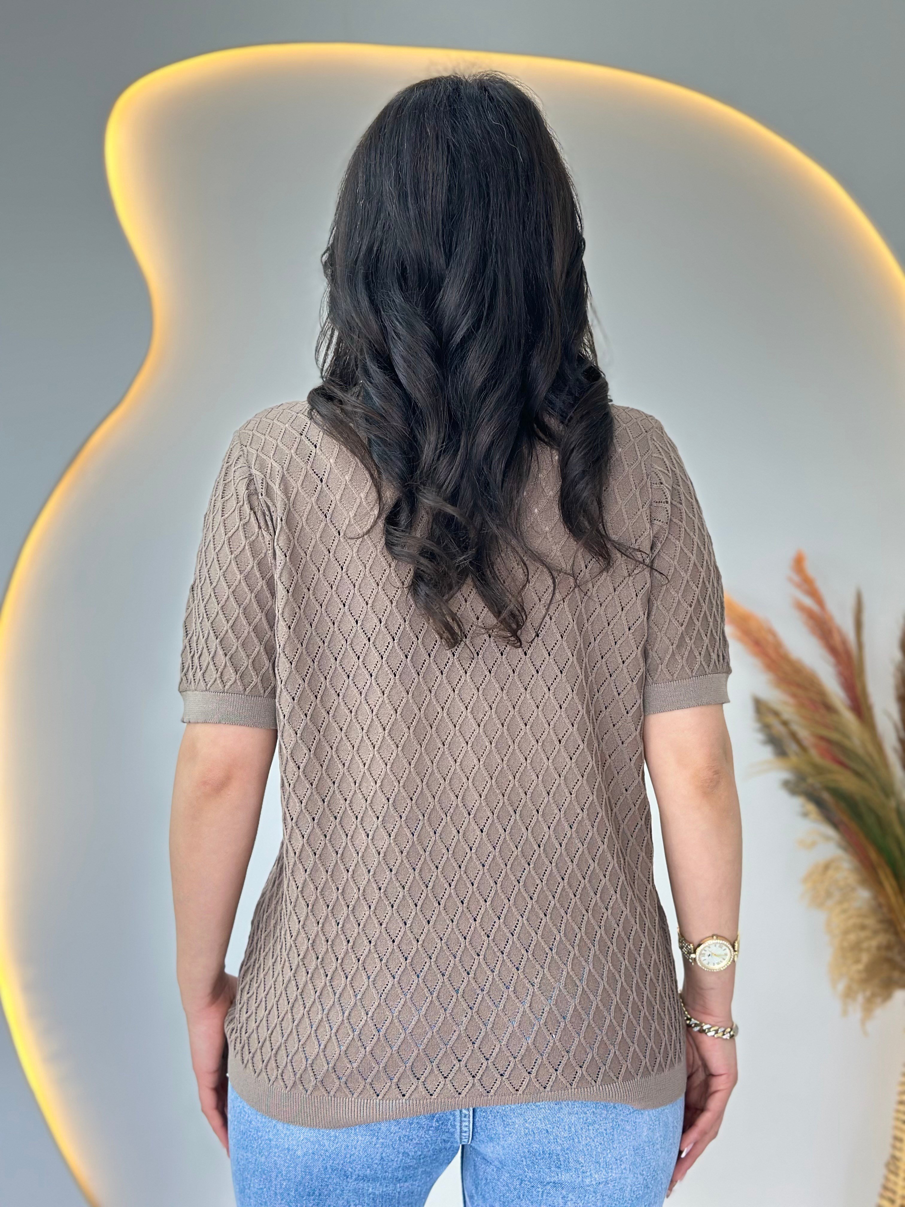 Mia Vizon Bebe Yaka Taş Detaylı Ajurlu Merserize Örme Triko D112