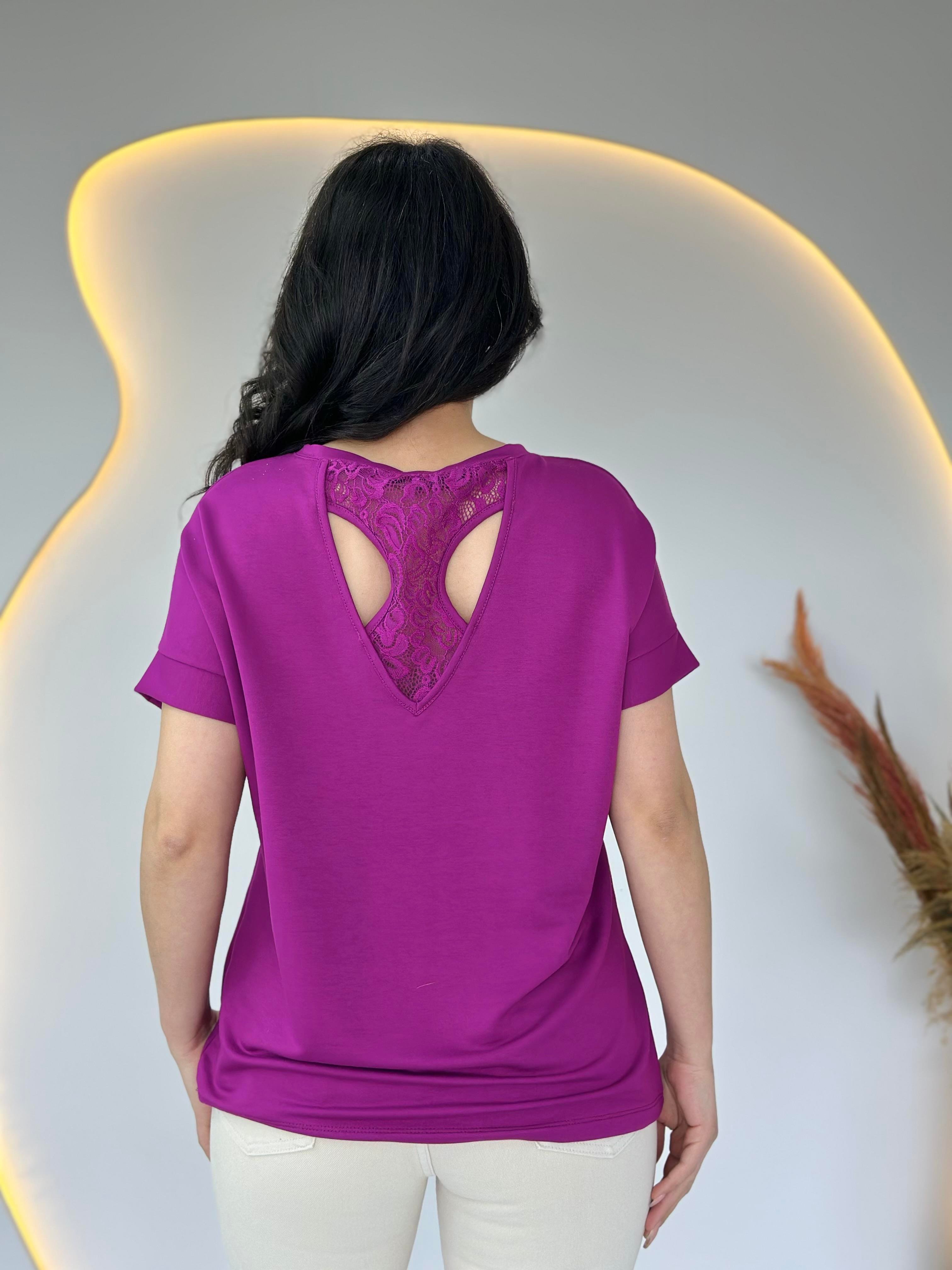 Nice Mor Arkası Dantelli Viskon Bluz D021