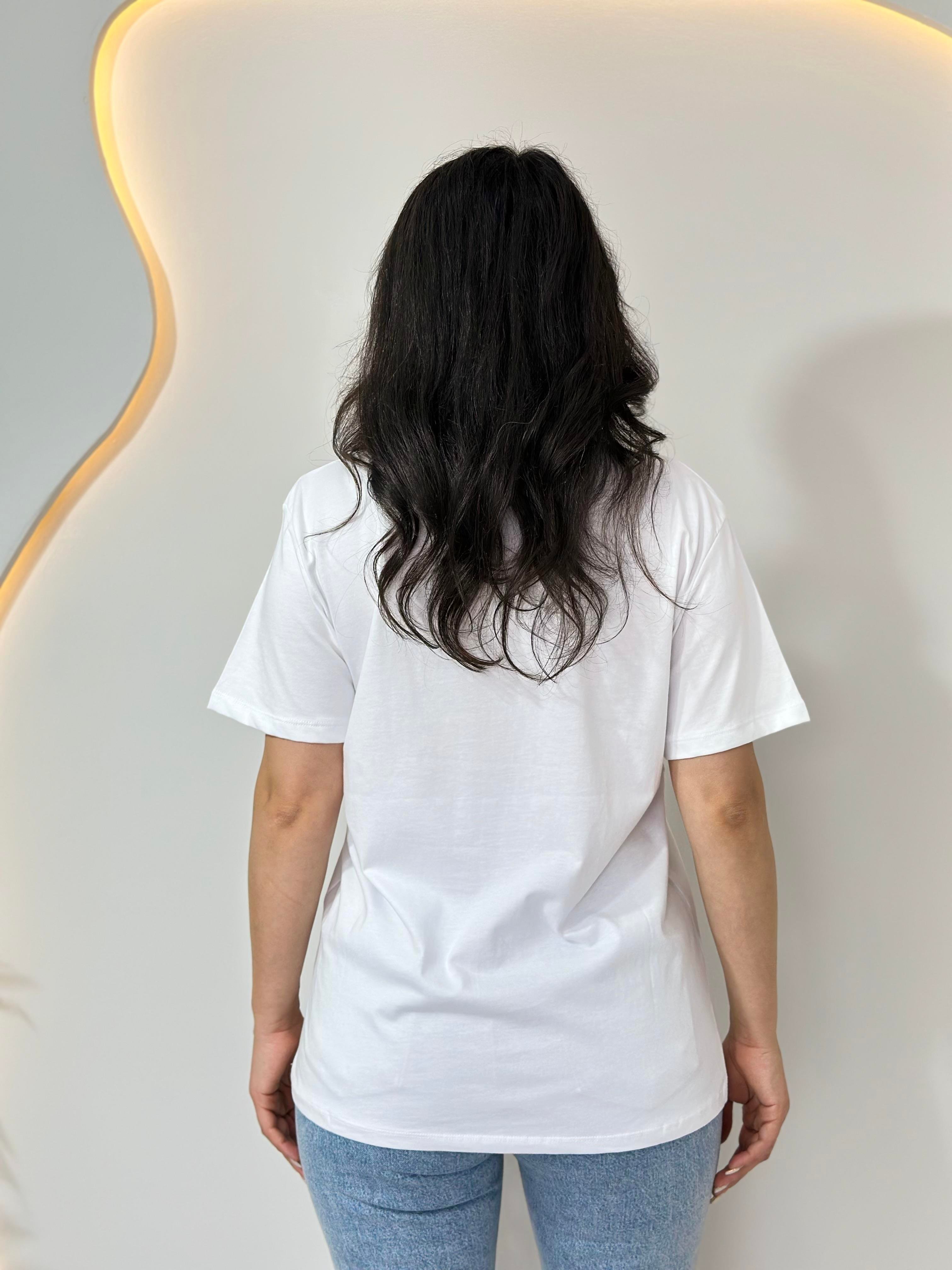 Nil Beyaz Bisiklet Yaka Leopar Baskılı Oversize Tshirt A073