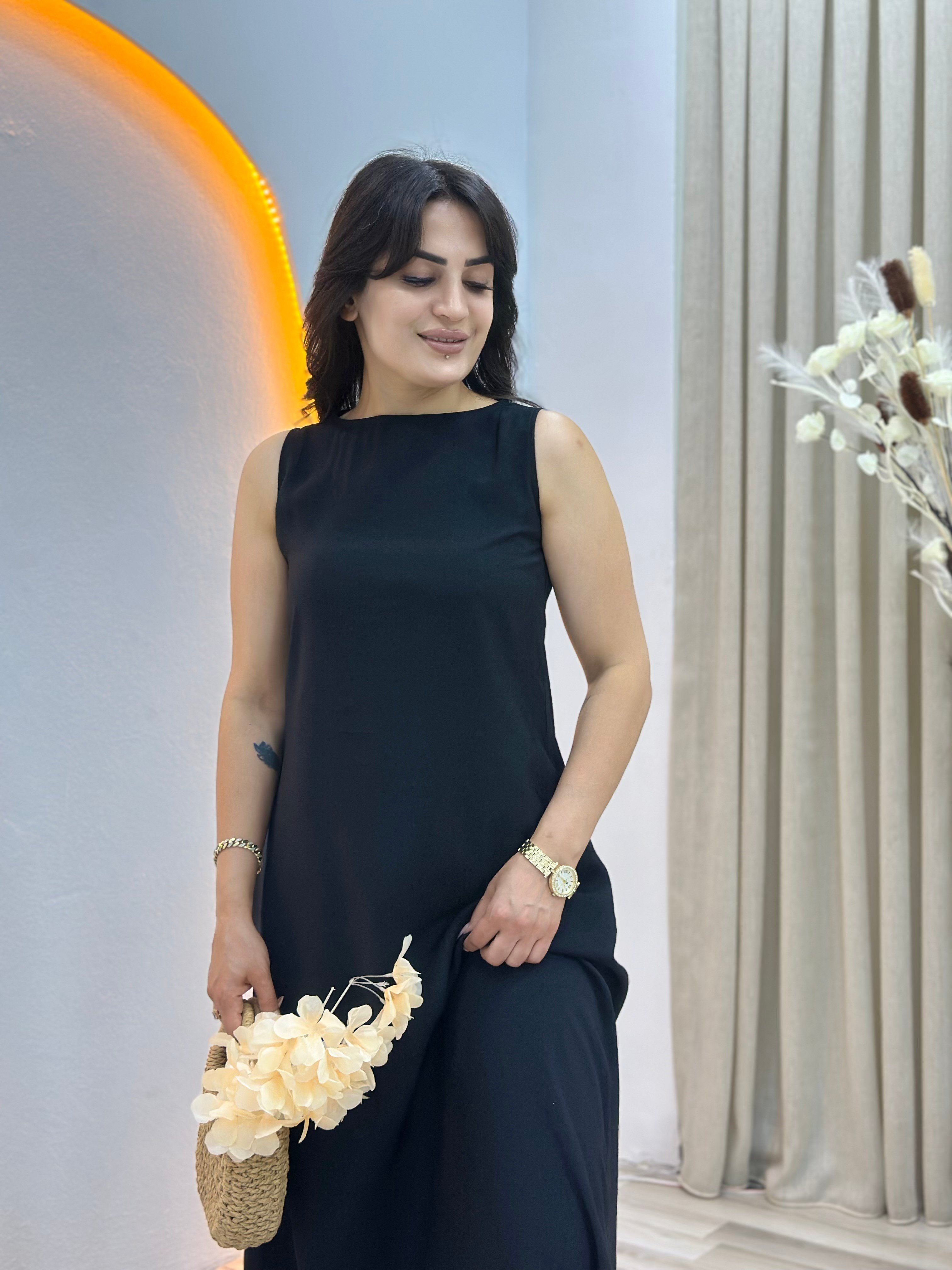 Nish Siyah Bisiklet Yaka Cepli Maxi Elbise D152