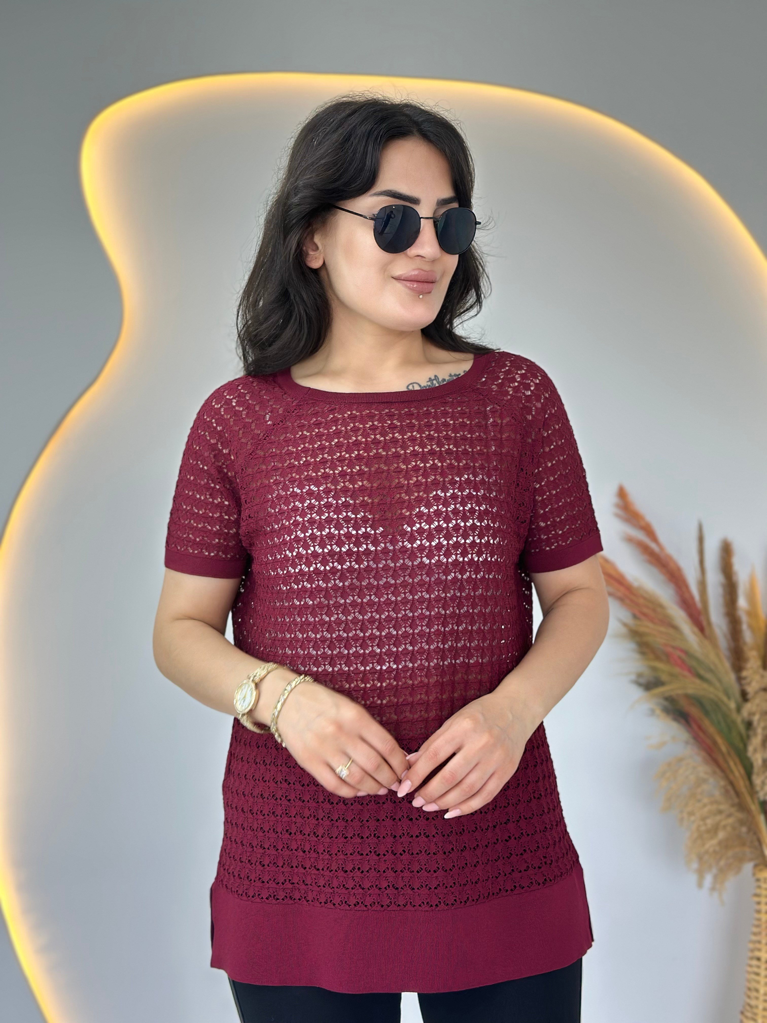 Odea Bordo Bisiklet Yaka File Detaylı Merserize Bluz D134