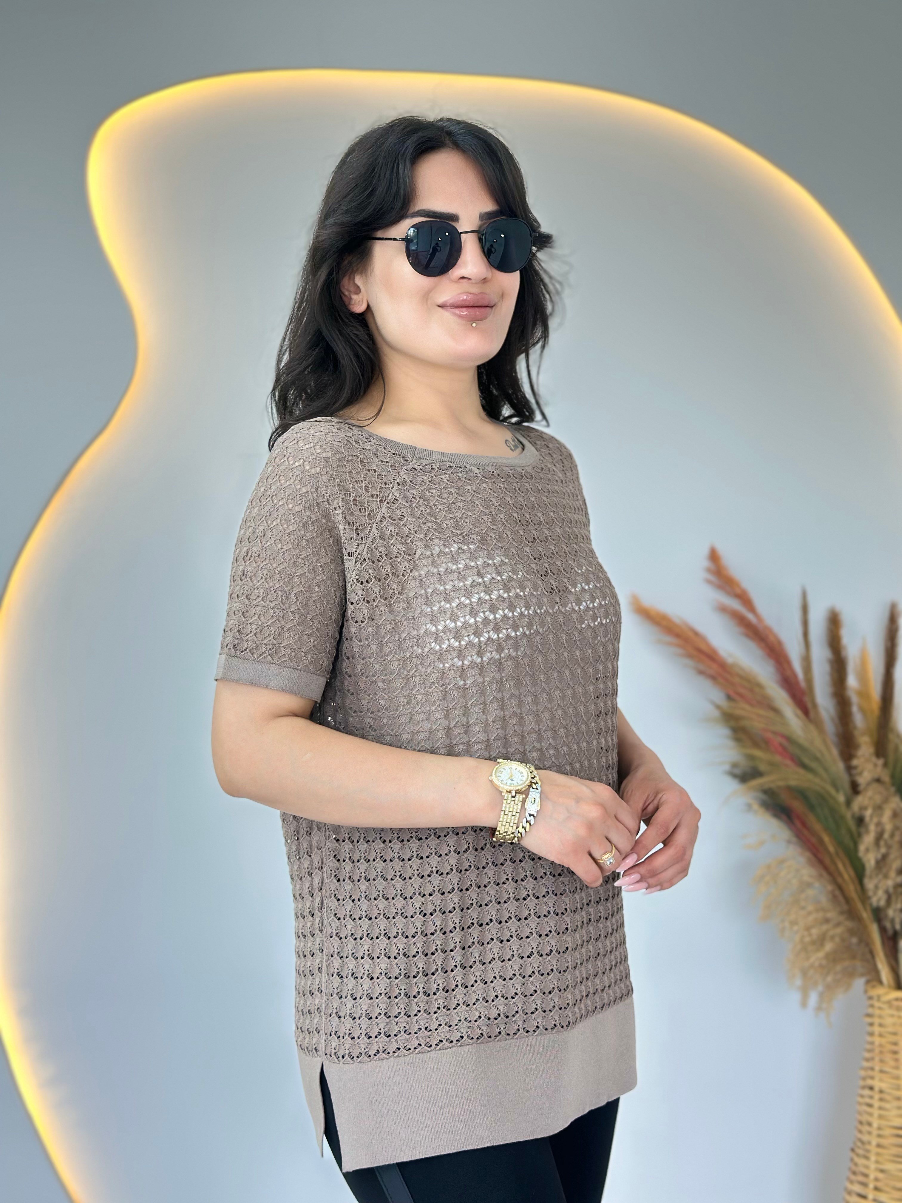 Odea Vizon Bisiklet Yaka File Detaylı Merserize Bluz D134
