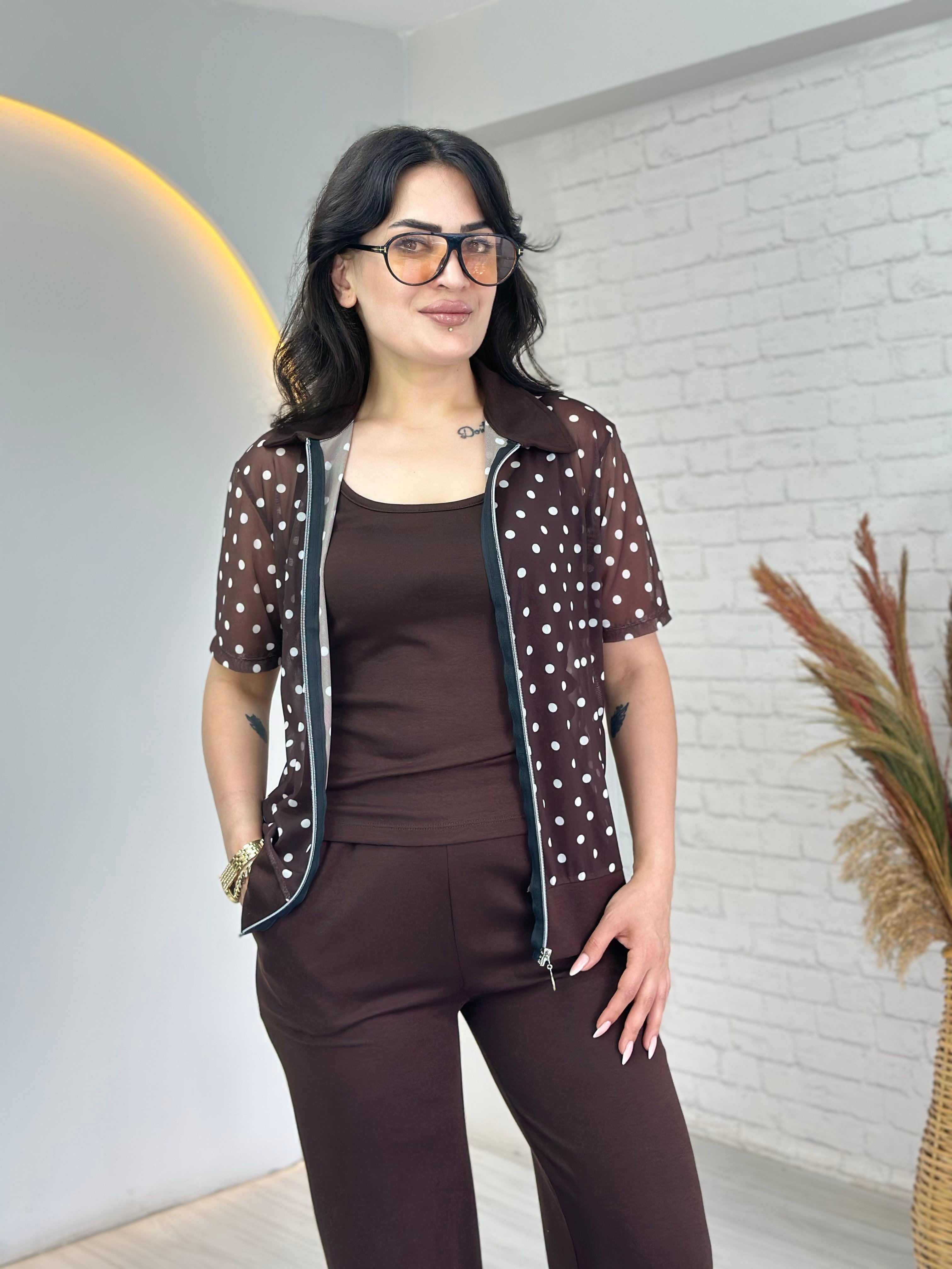 Pazen Kahve Puantiyeli Modal 3'Lü Takım D135