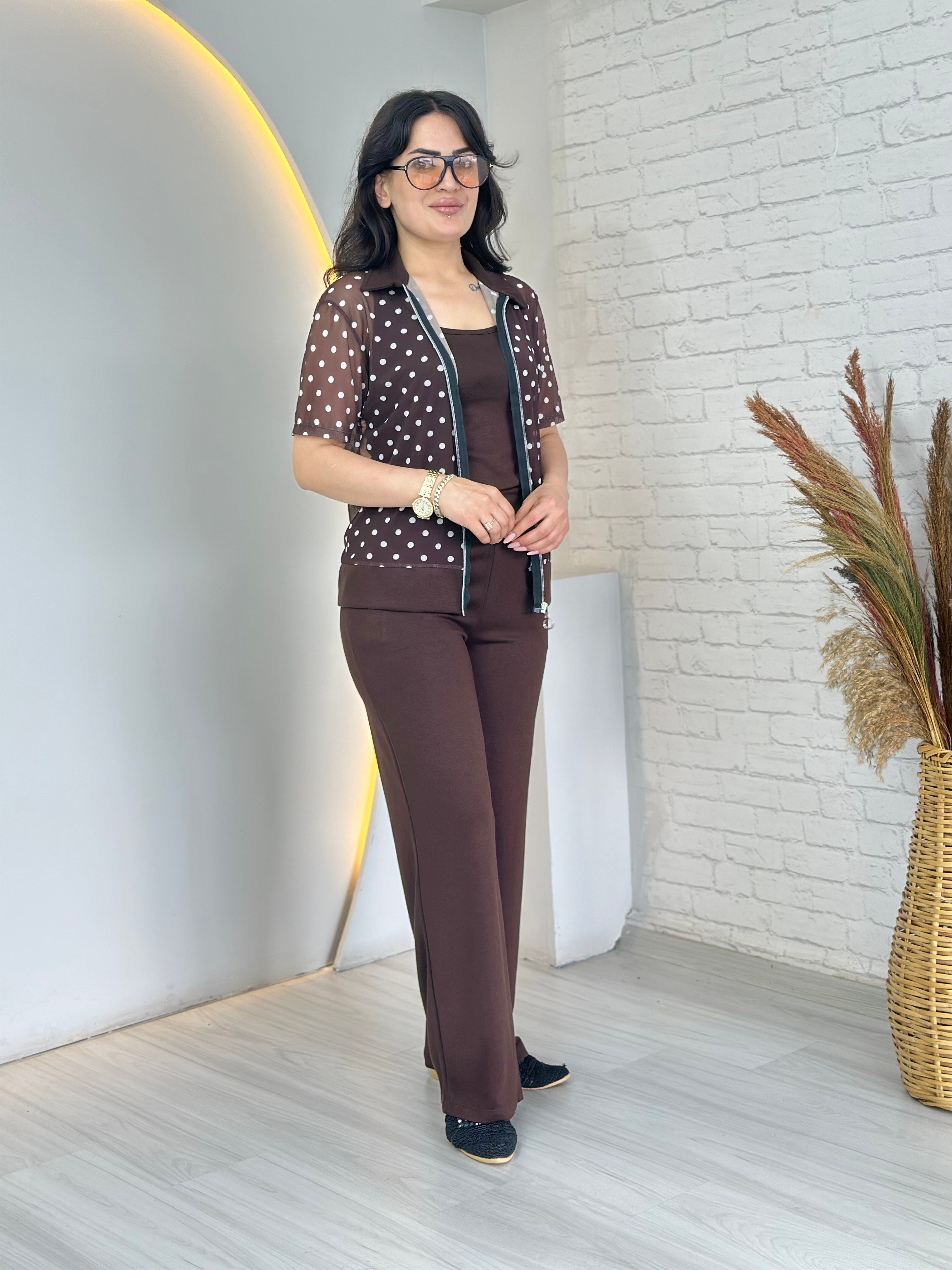 Pazen Kahve Puantiyeli Modal 3'Lü Takım D135