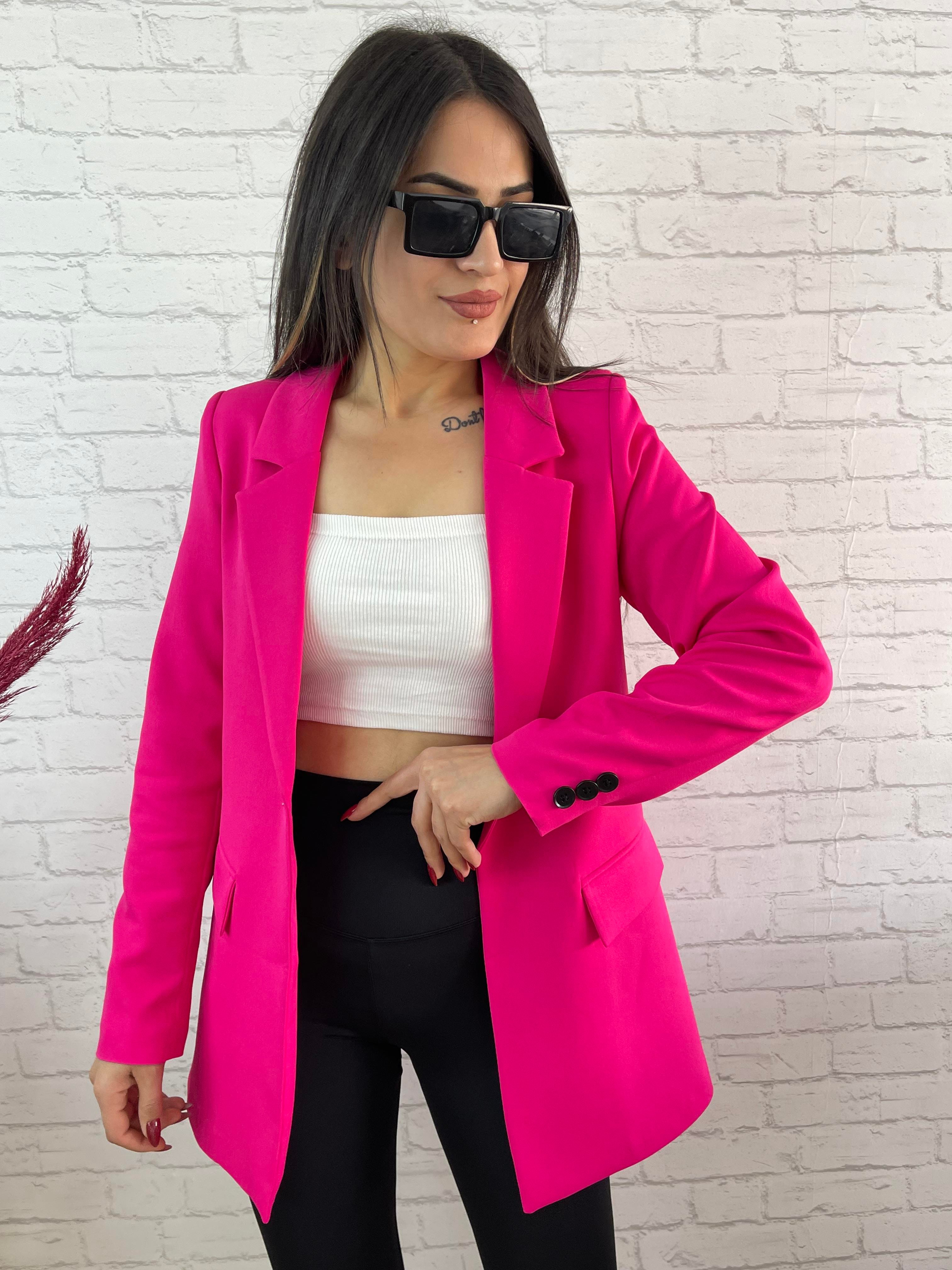 Pembe Tek Düğme Astarlı Blazer Ceket