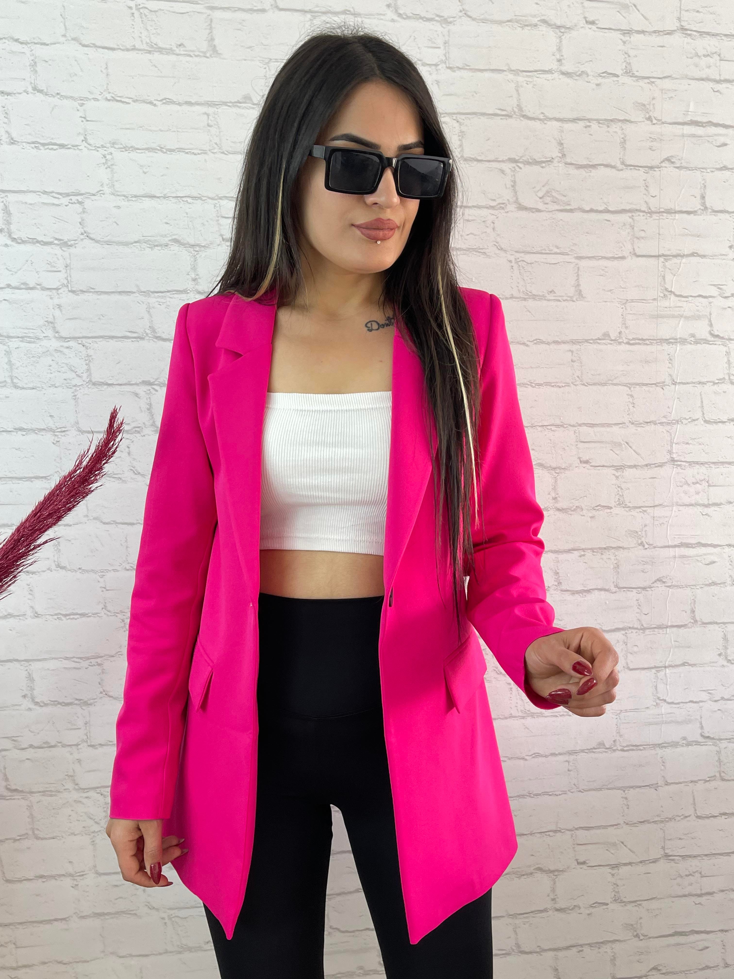 Pembe Tek Düğme Astarlı Blazer Ceket