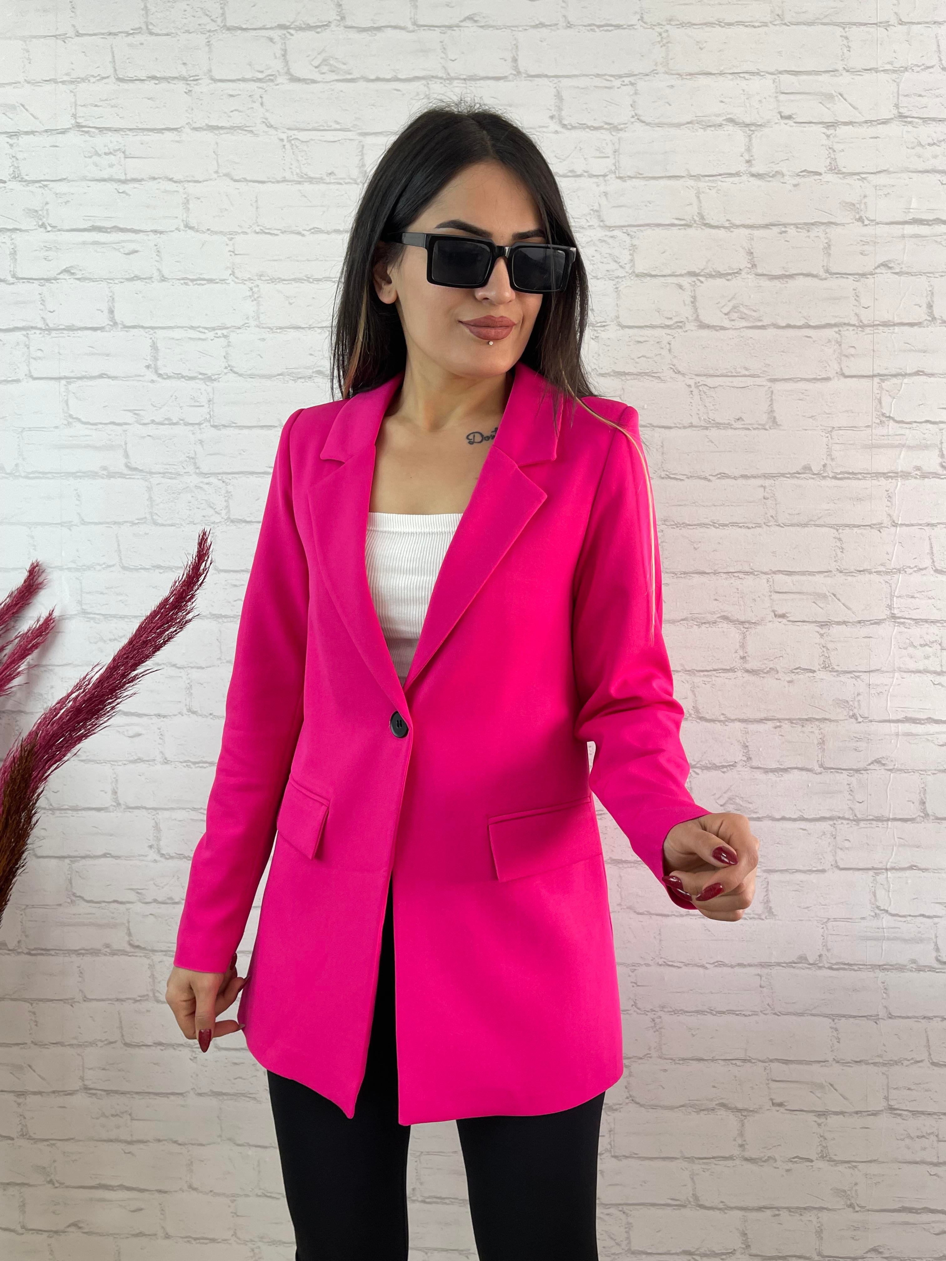 Pembe Tek Düğme Astarlı Blazer Ceket