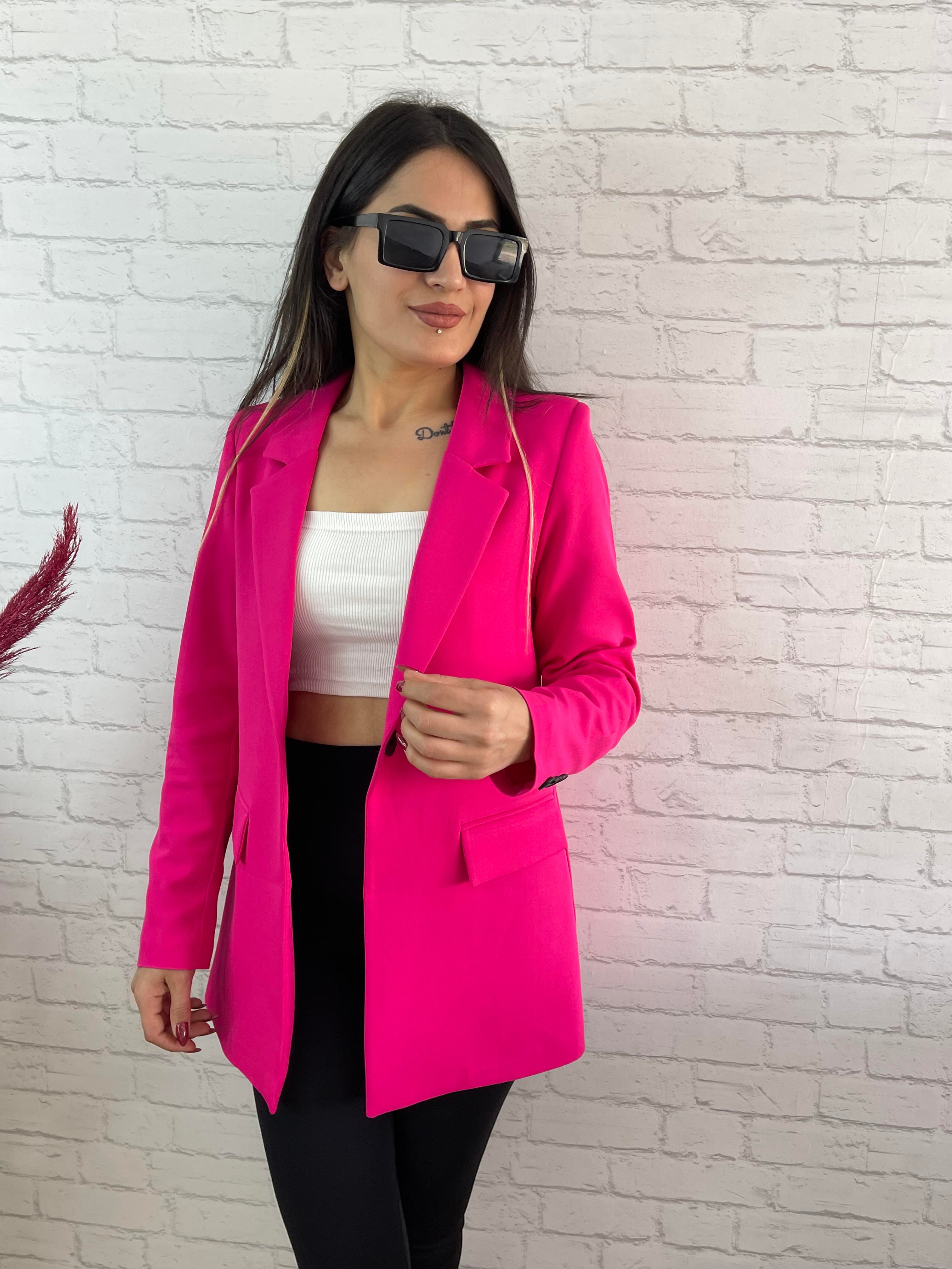 Pembe Tek Düğme Astarlı Blazer Ceket