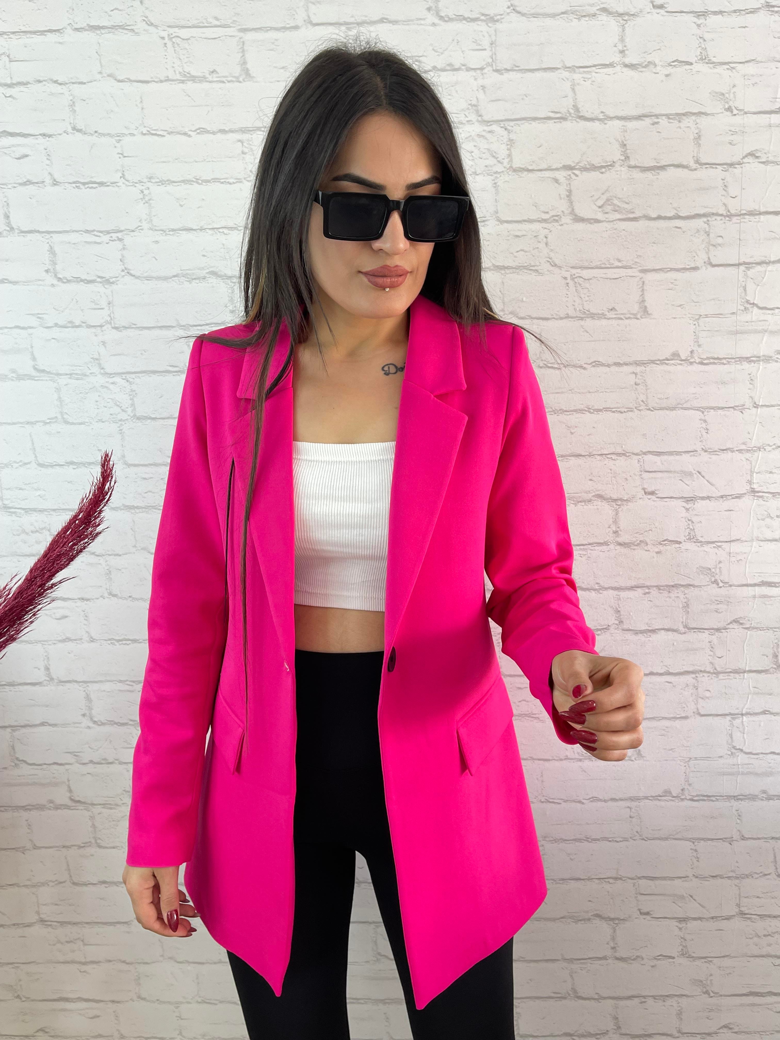 Pembe Tek Düğme Astarlı Blazer Ceket