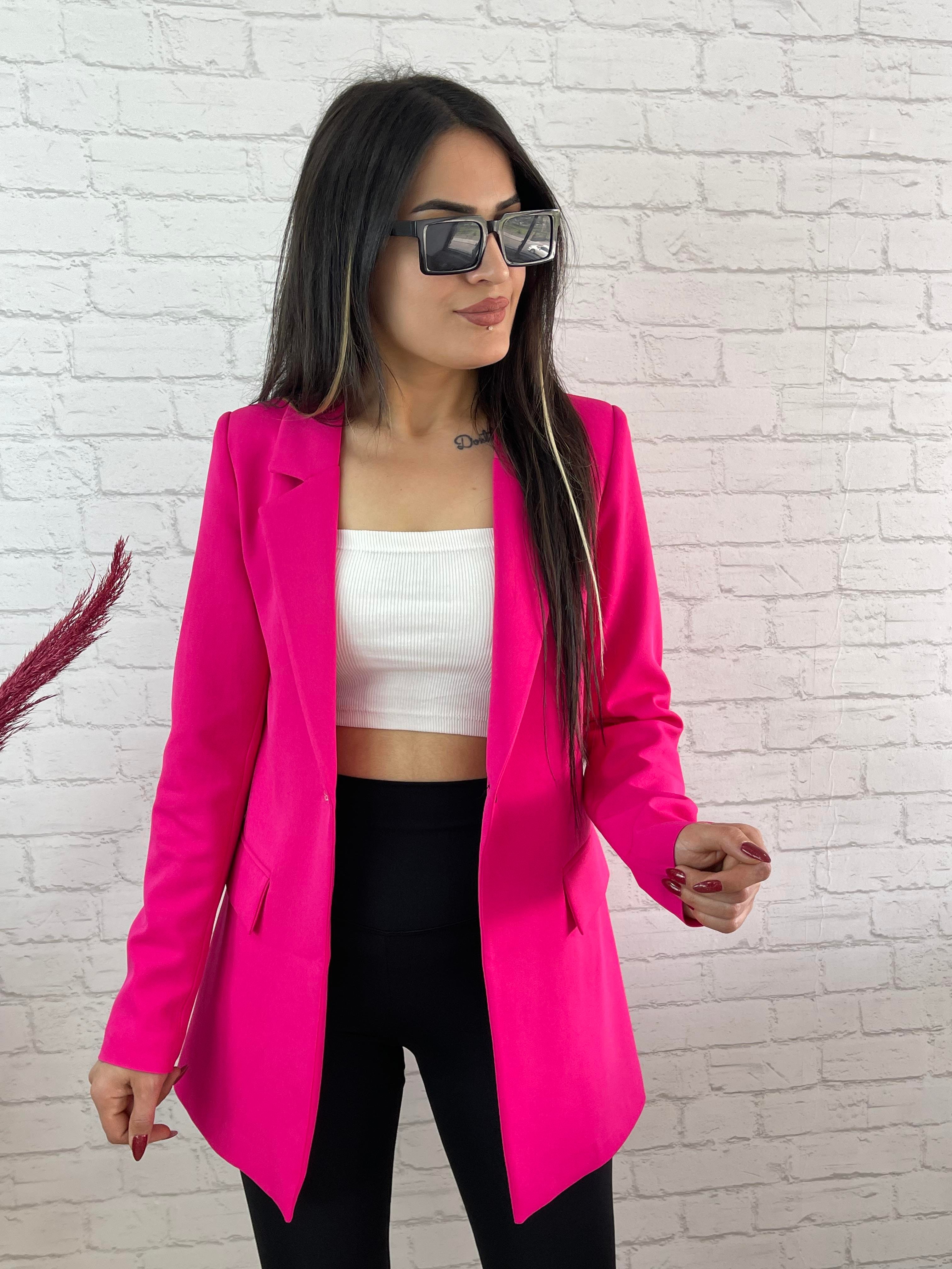 Pembe Tek Düğme Astarlı Blazer Ceket