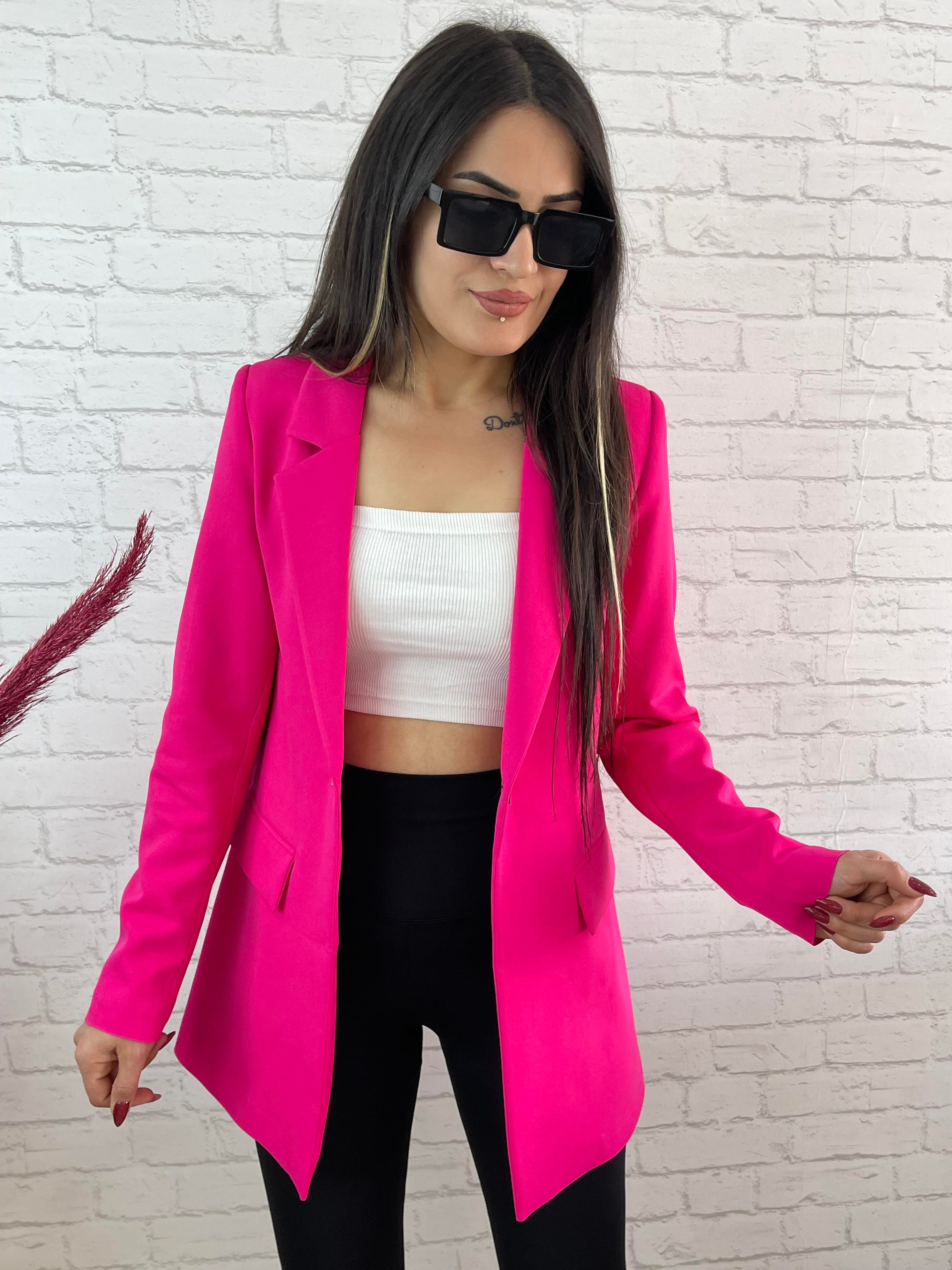 Pembe Tek Düğme Astarlı Blazer Ceket