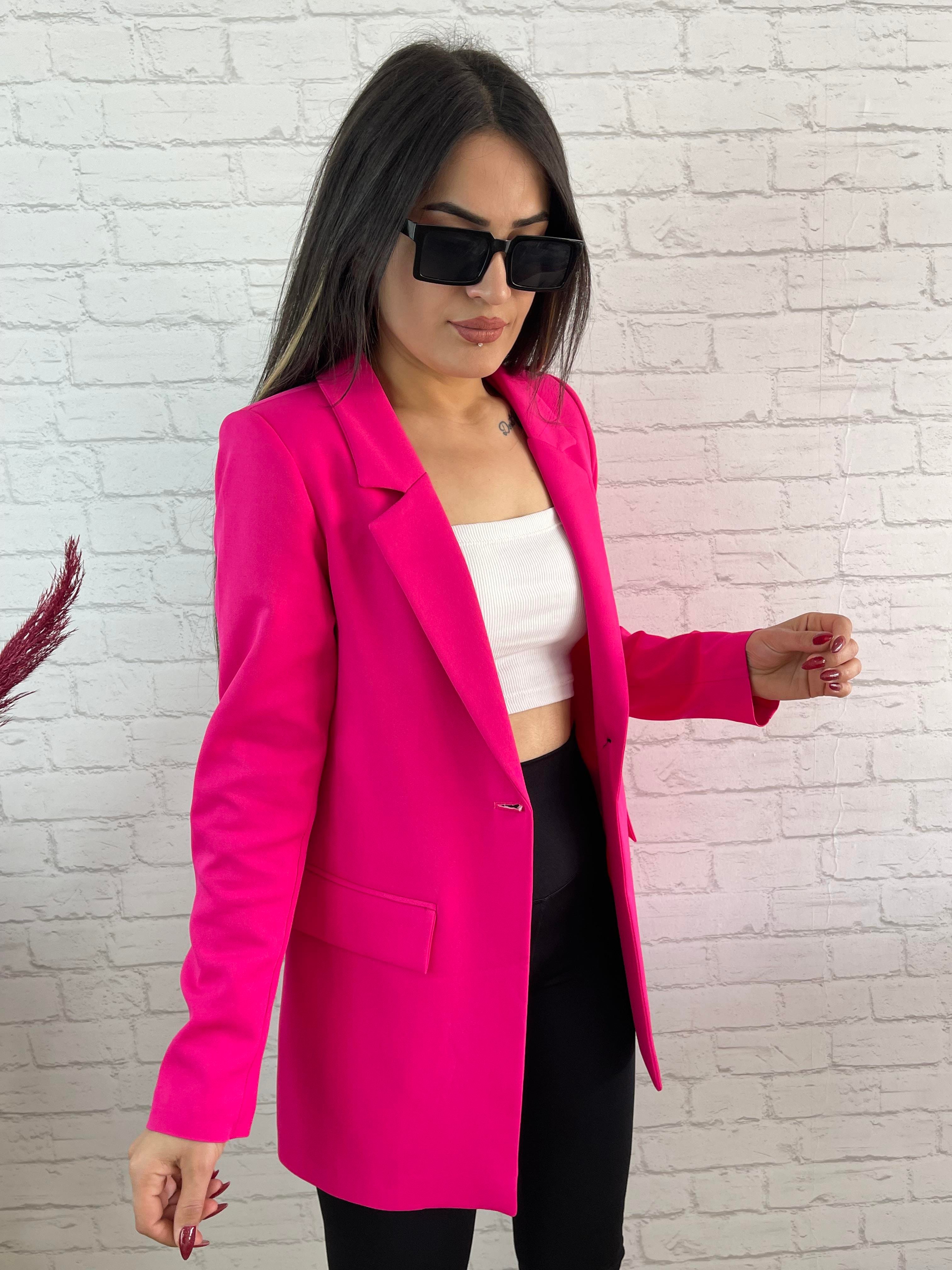 Pembe Tek Düğme Astarlı Blazer Ceket