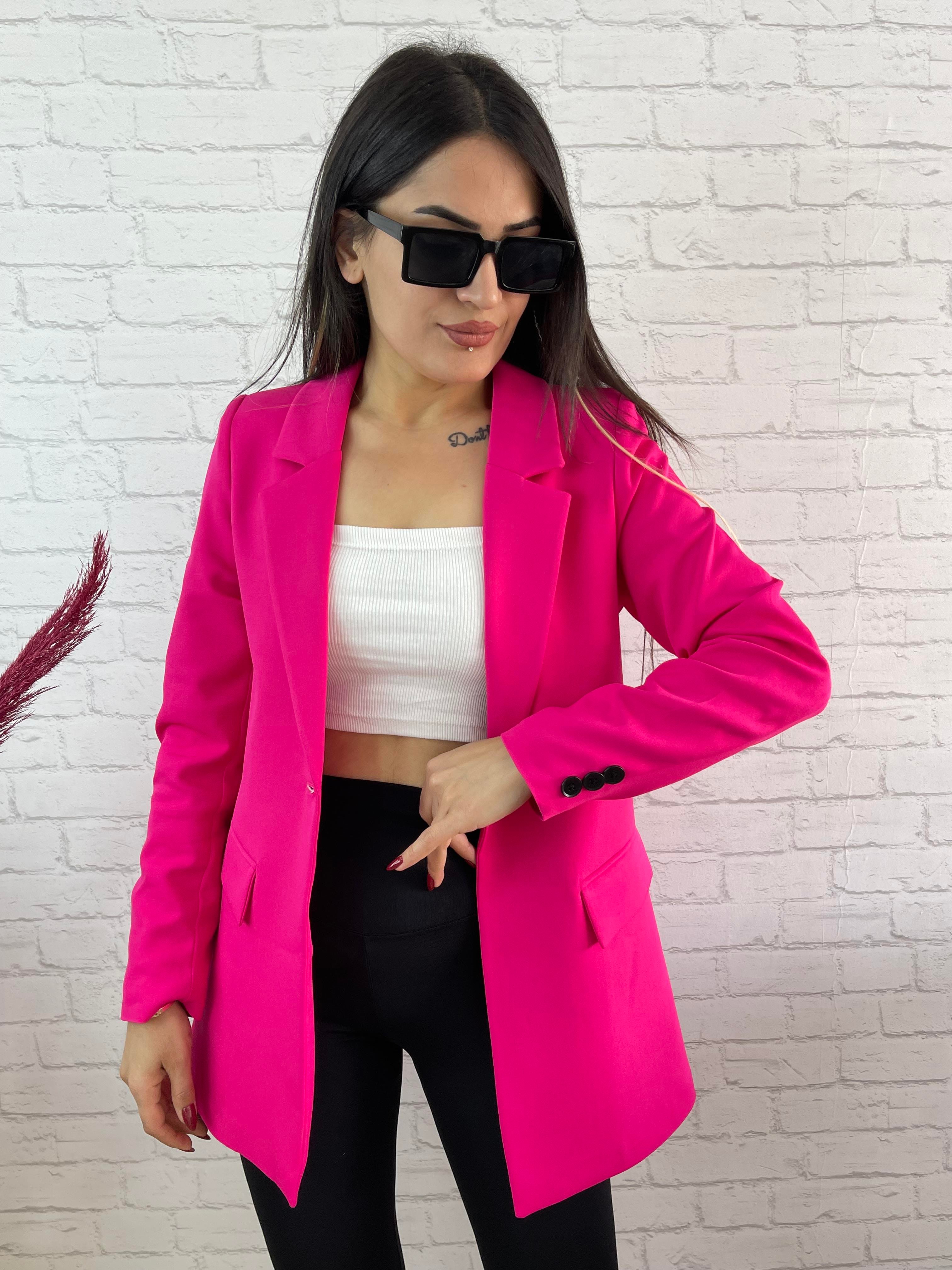 Pembe Tek Düğme Astarlı Blazer Ceket