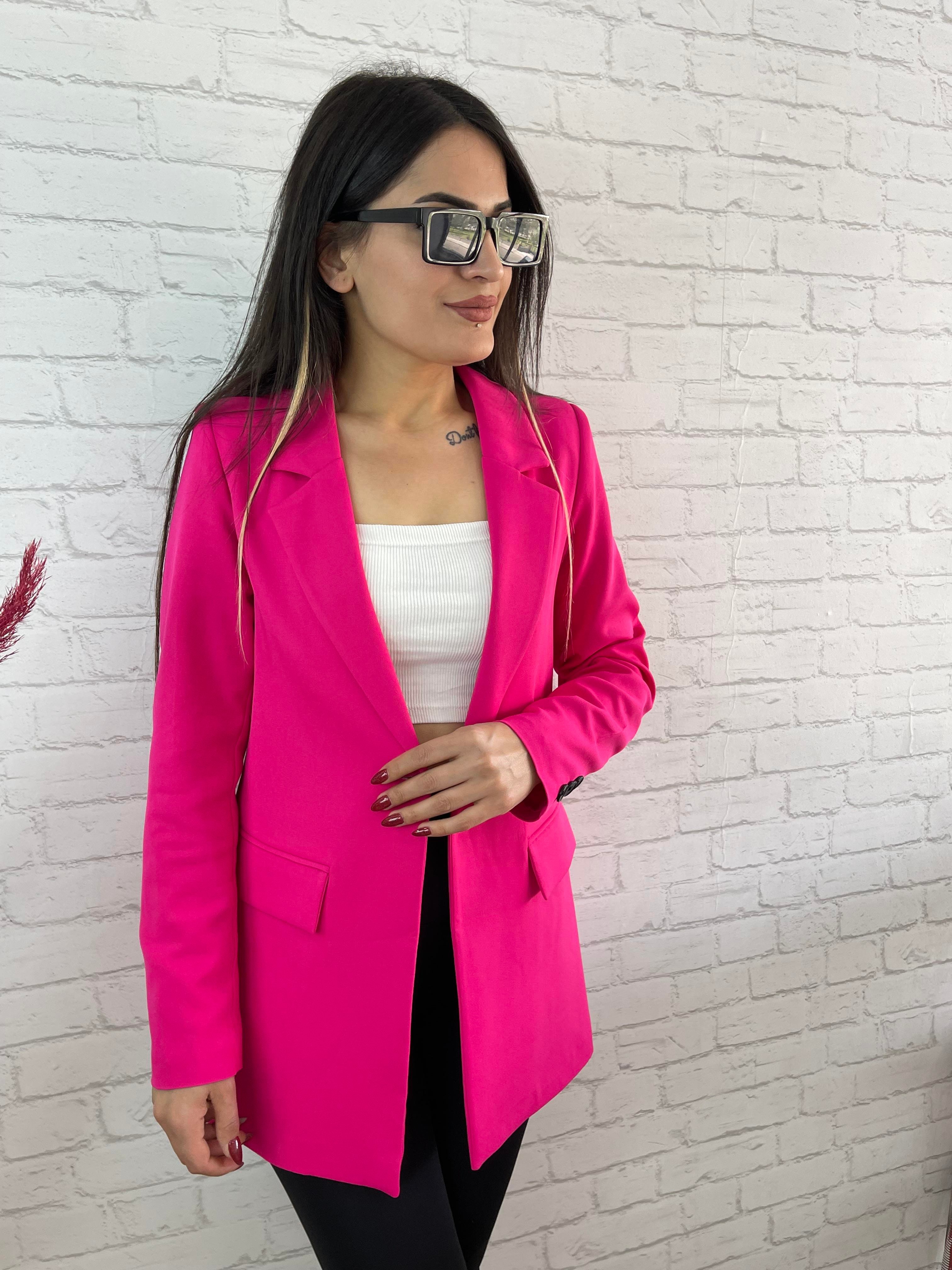 Pembe Tek Düğme Astarlı Blazer Ceket