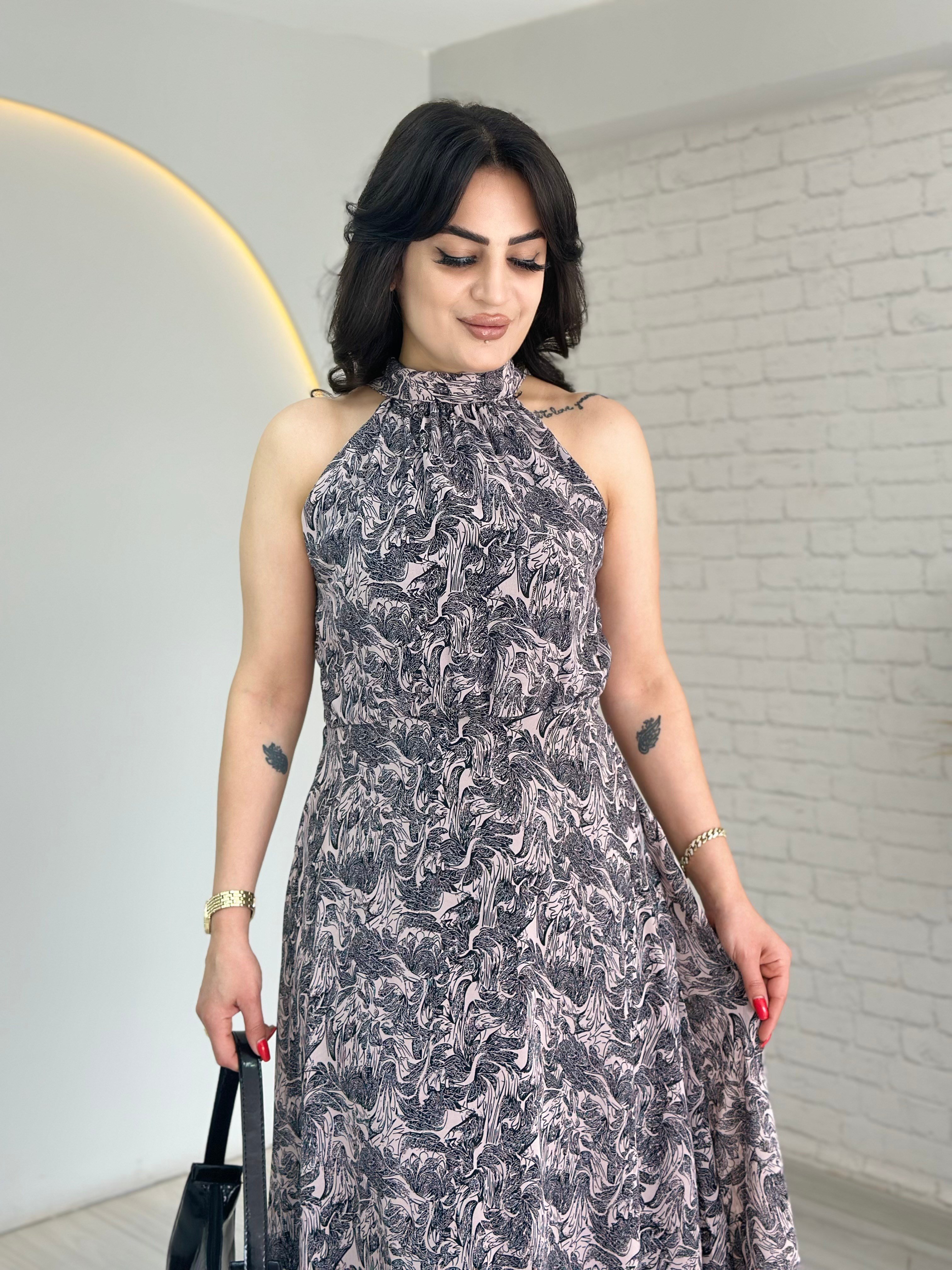 Pepe Pudra Halter Yaka Şifon Astarlı Elbise D094