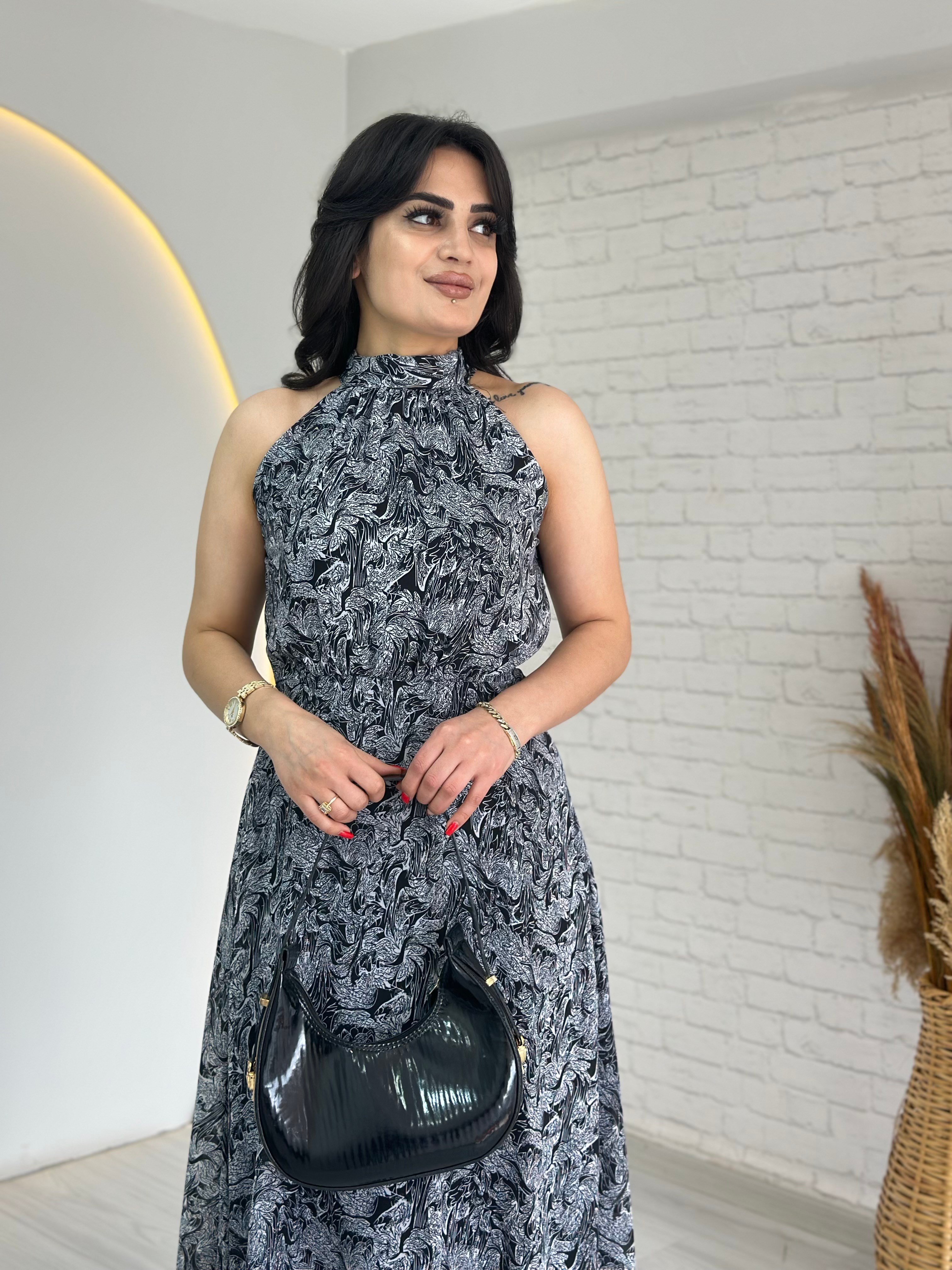 Pepe Siyah Halter Yaka Şifon Astarlı Elbise D094