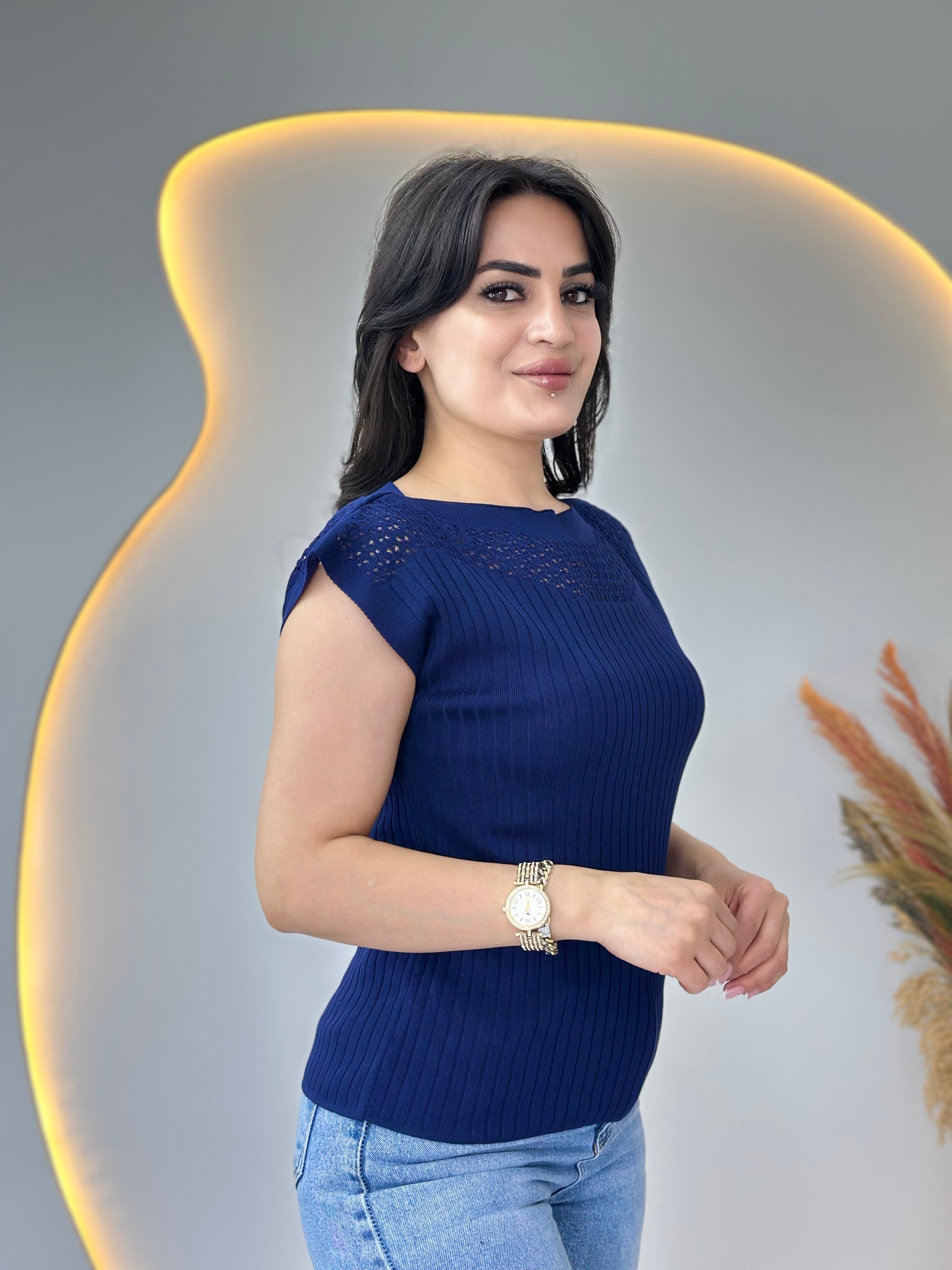 Pote Lacivert Yaka Ajurlu Mevsimlik Triko Bluz D111