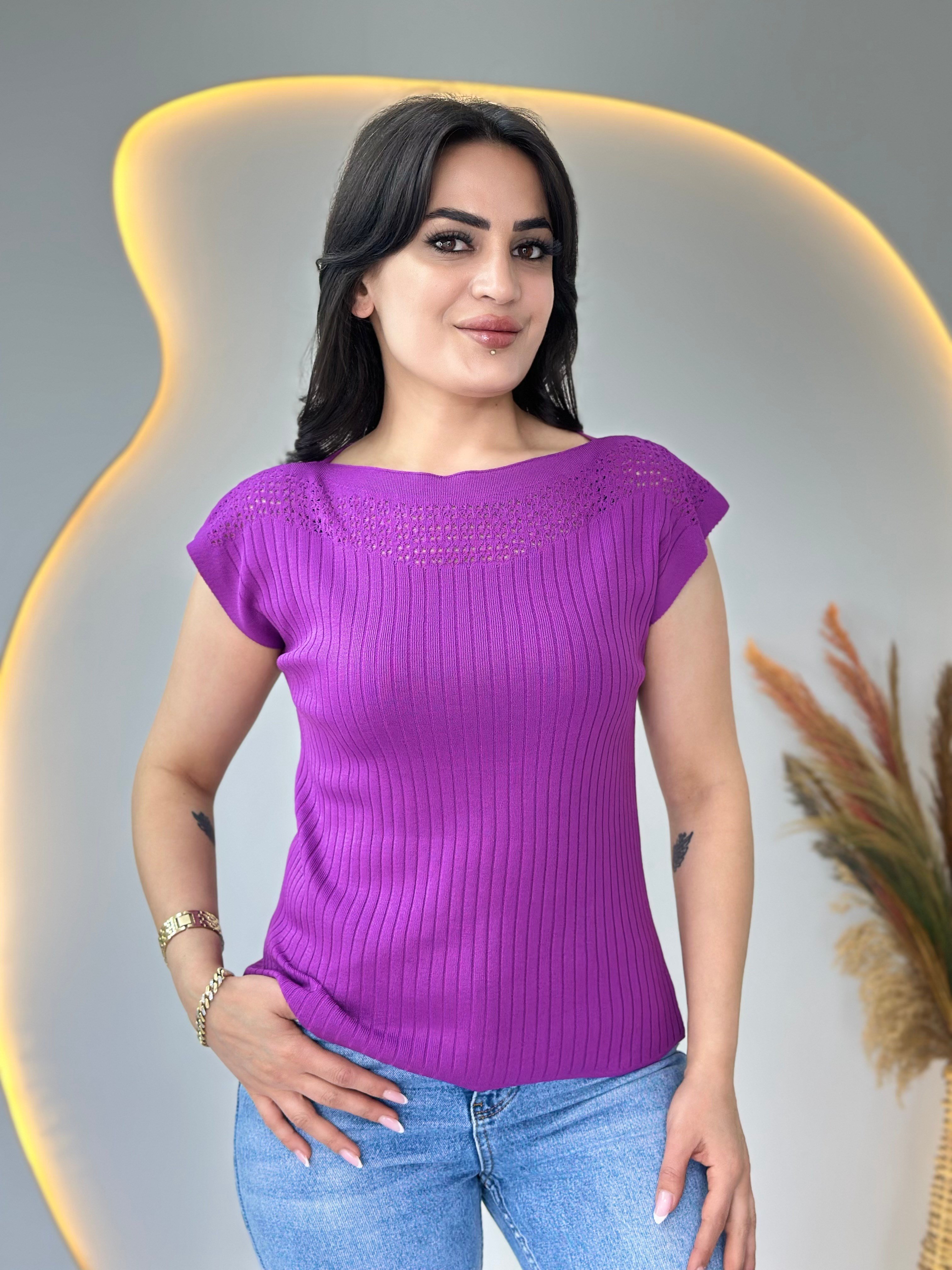 Pote Mor Yaka Ajurlu Mevsimlik Triko Bluz D110