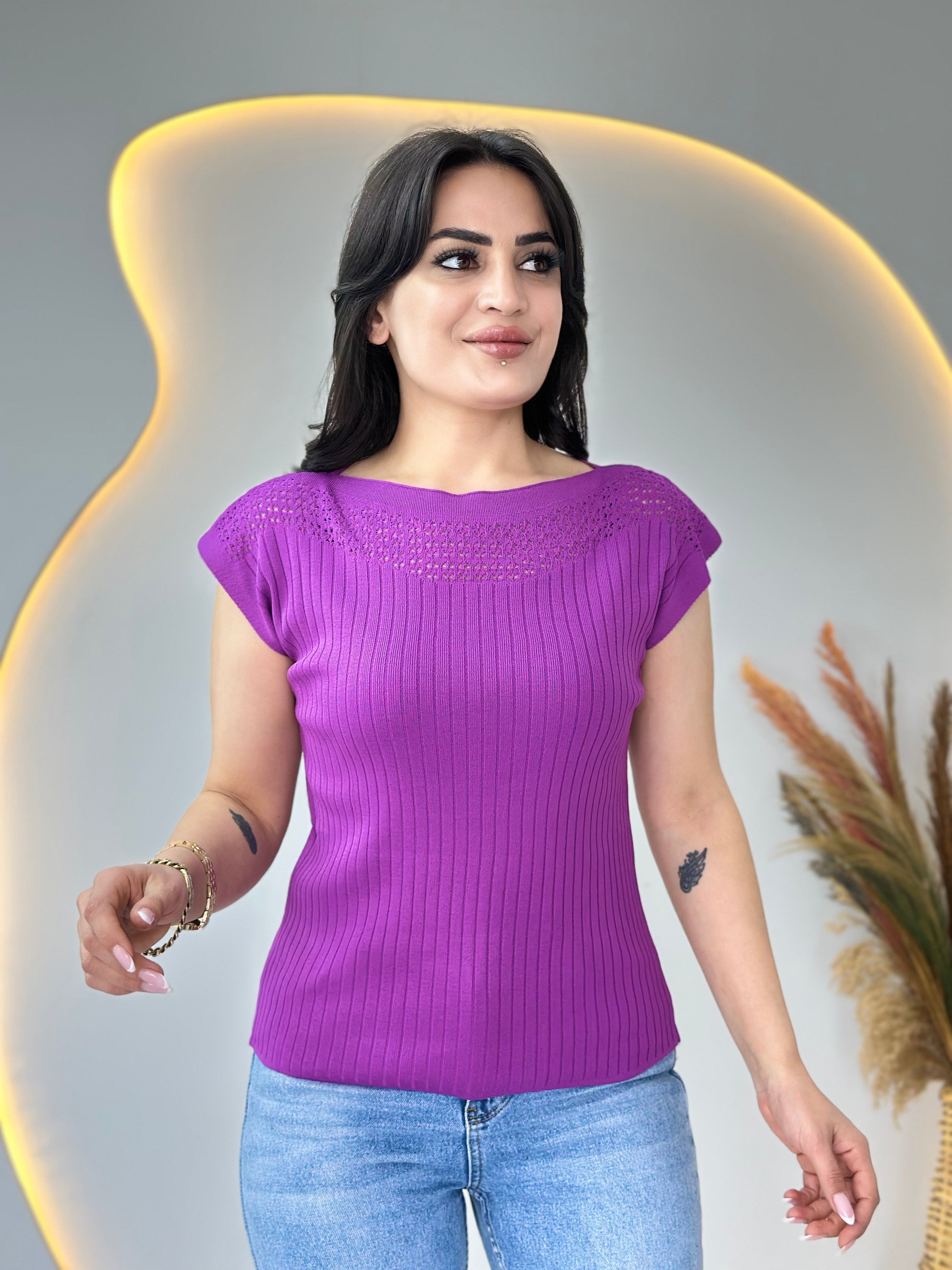 Pote Mor Yaka Ajurlu Mevsimlik Triko Bluz D110