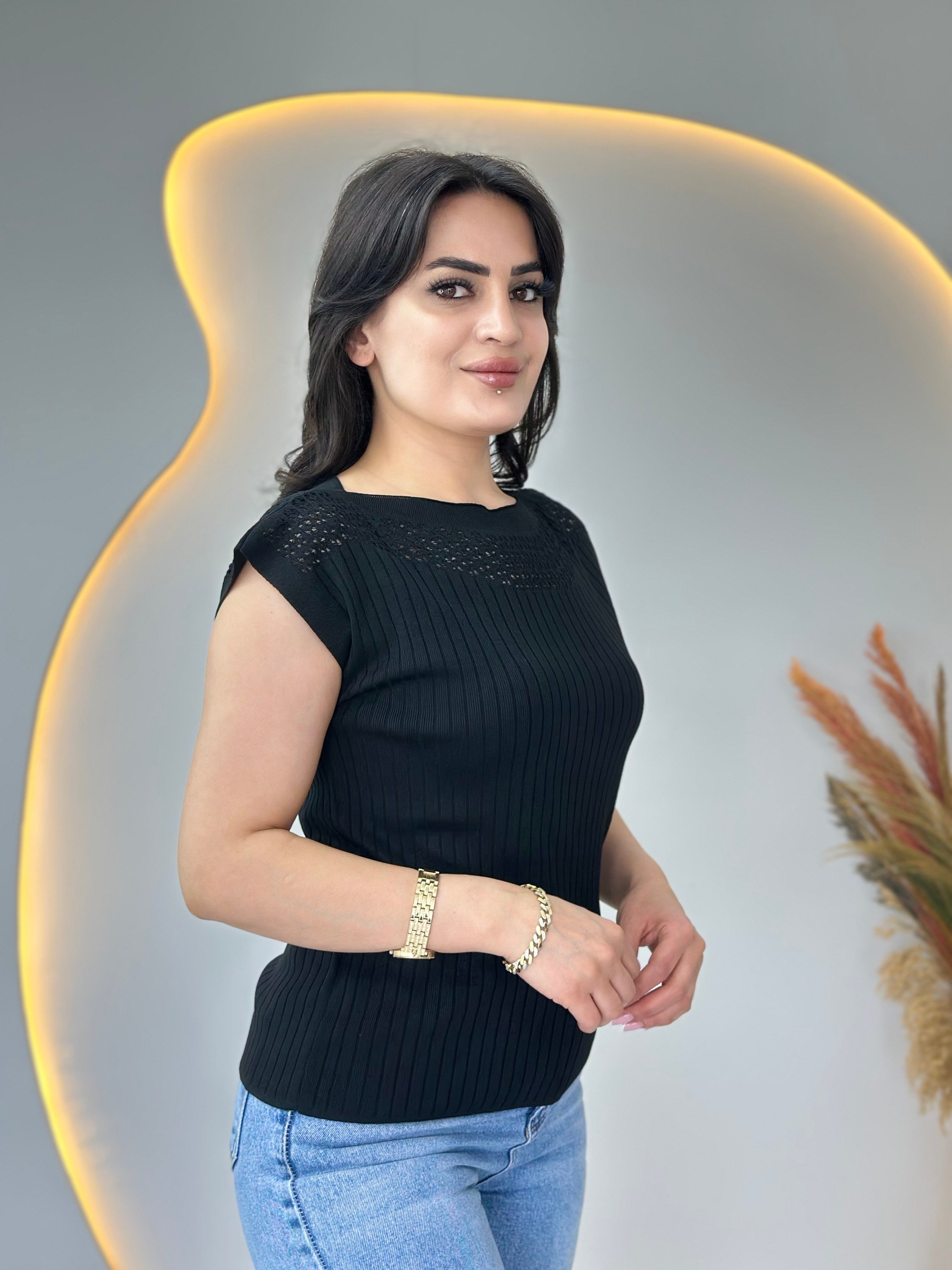 Pote Siyah Yaka Ajurlu Mevsimlik Triko Bluz D111