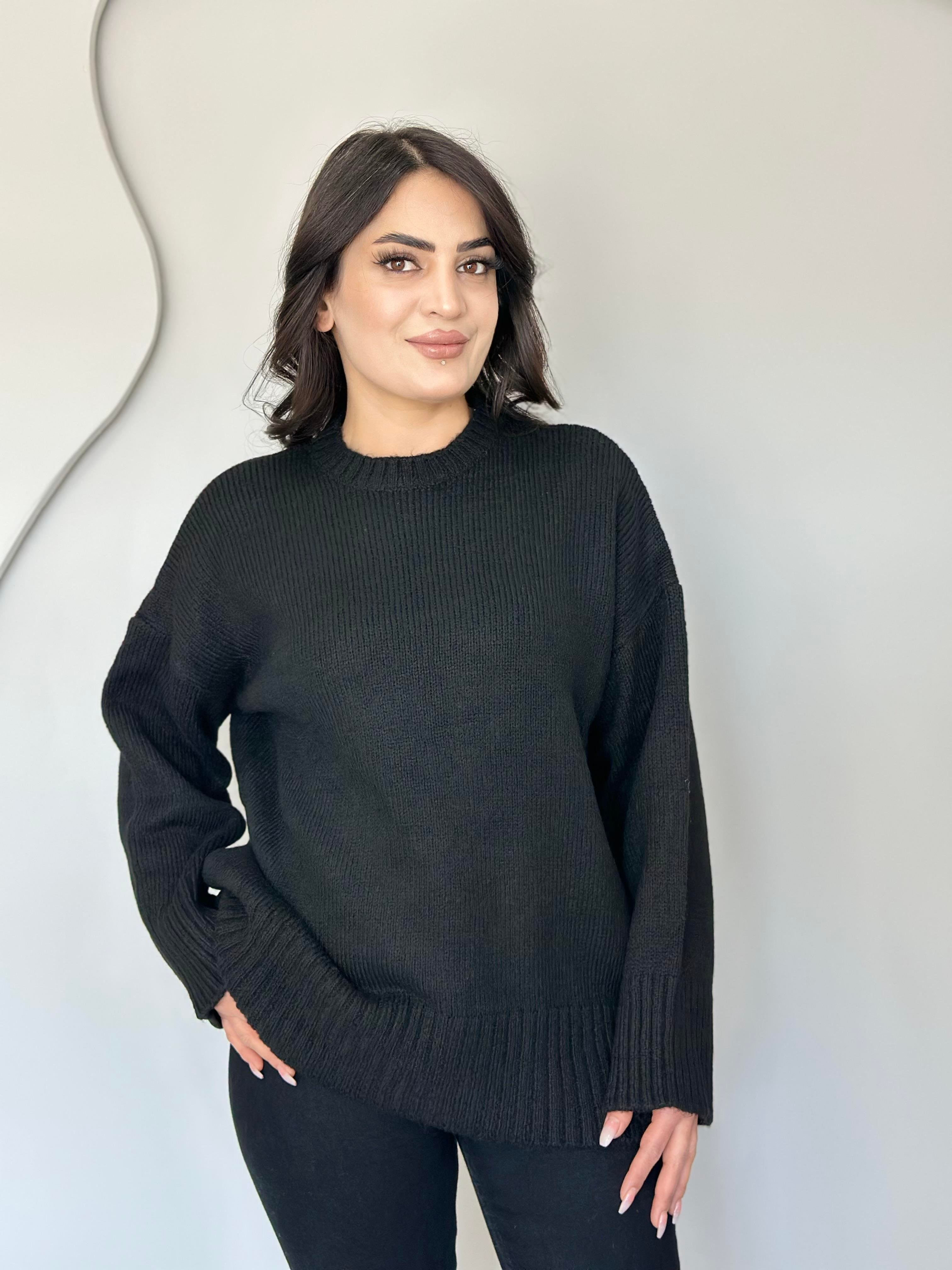 Ravya Siyah Bisiklet Yaka BasicTriko Kazak E7474