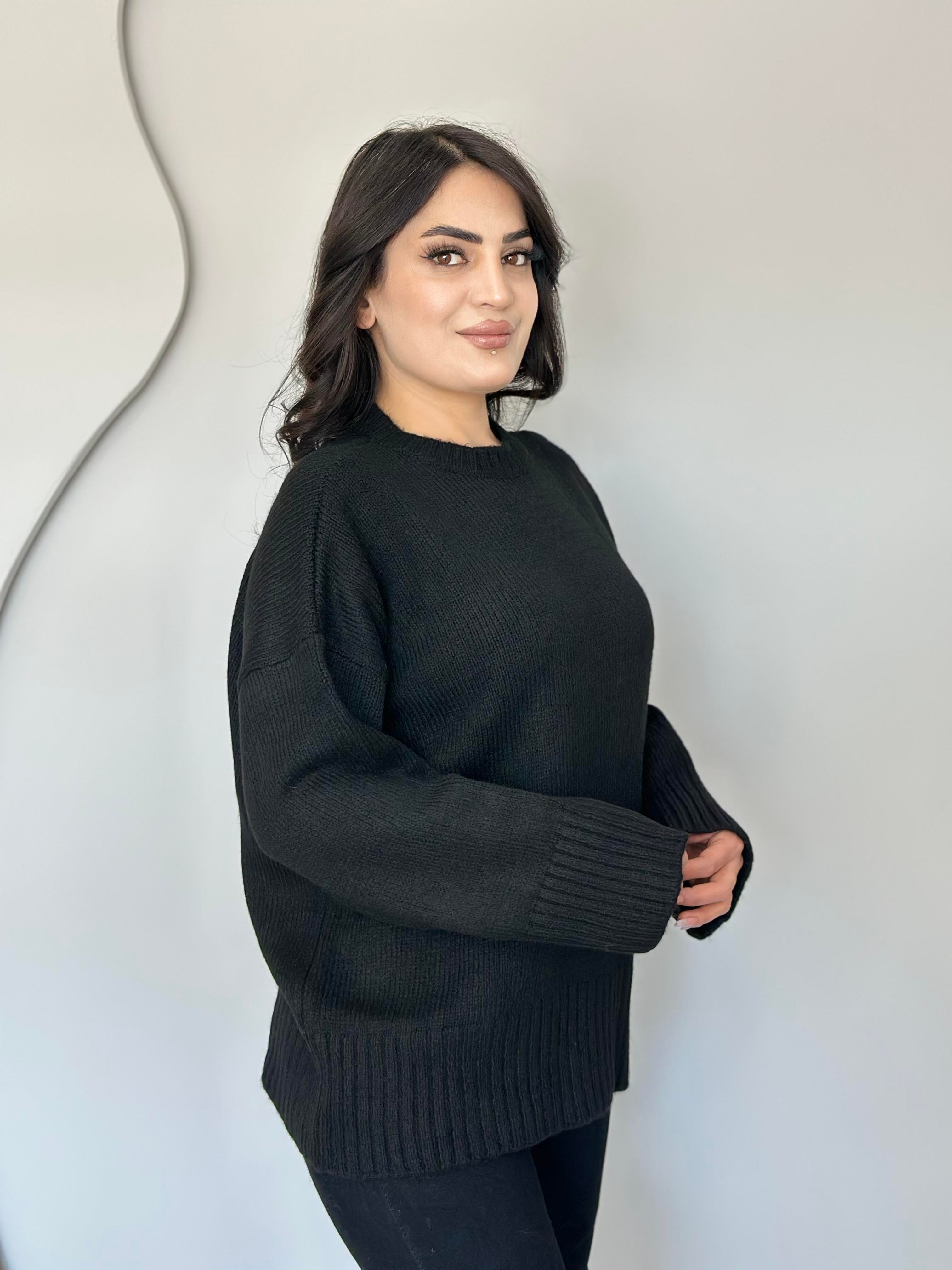 Ravya Siyah Bisiklet Yaka BasicTriko Kazak E7474