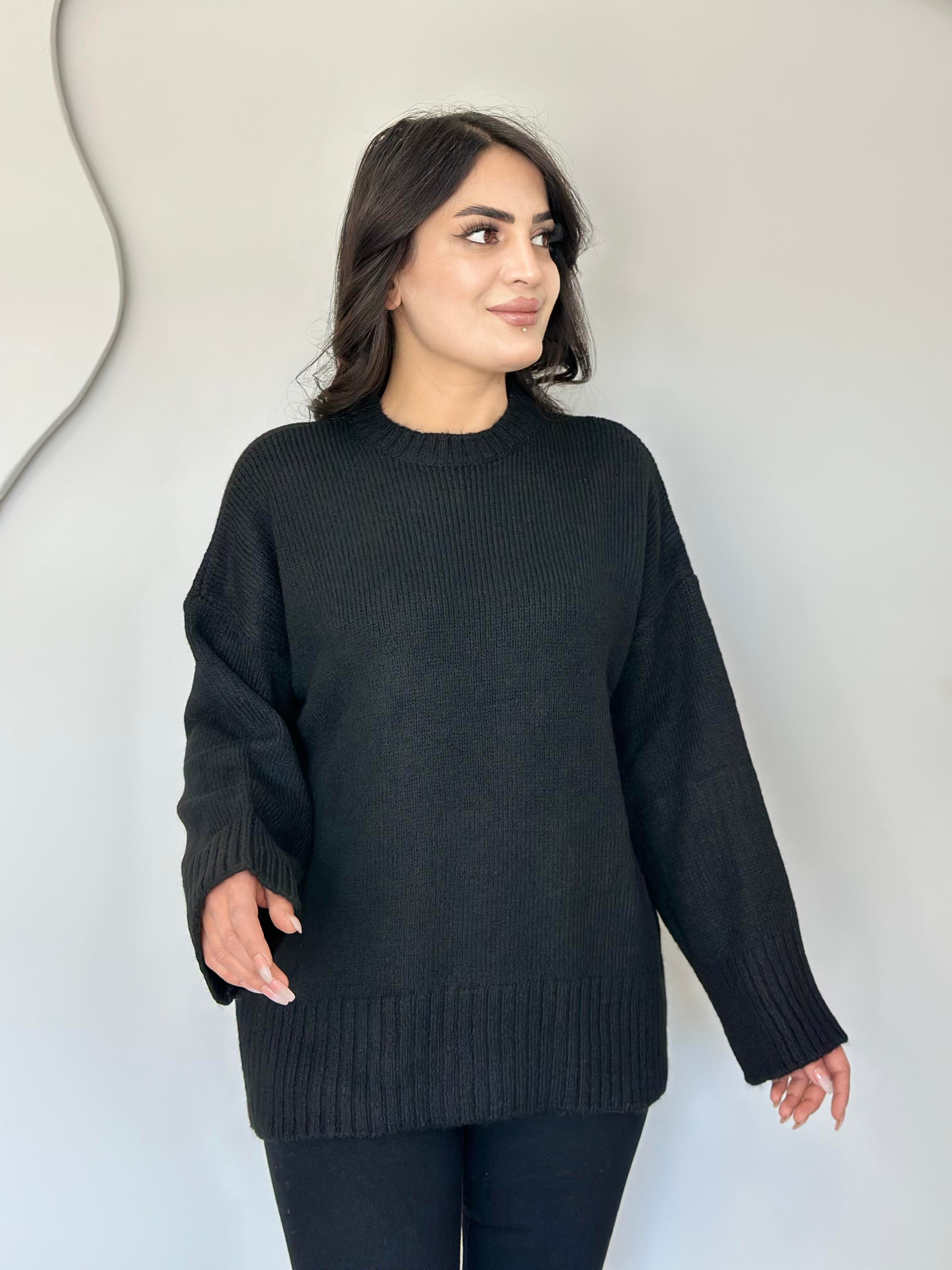 Ravya Siyah Bisiklet Yaka BasicTriko Kazak E7474