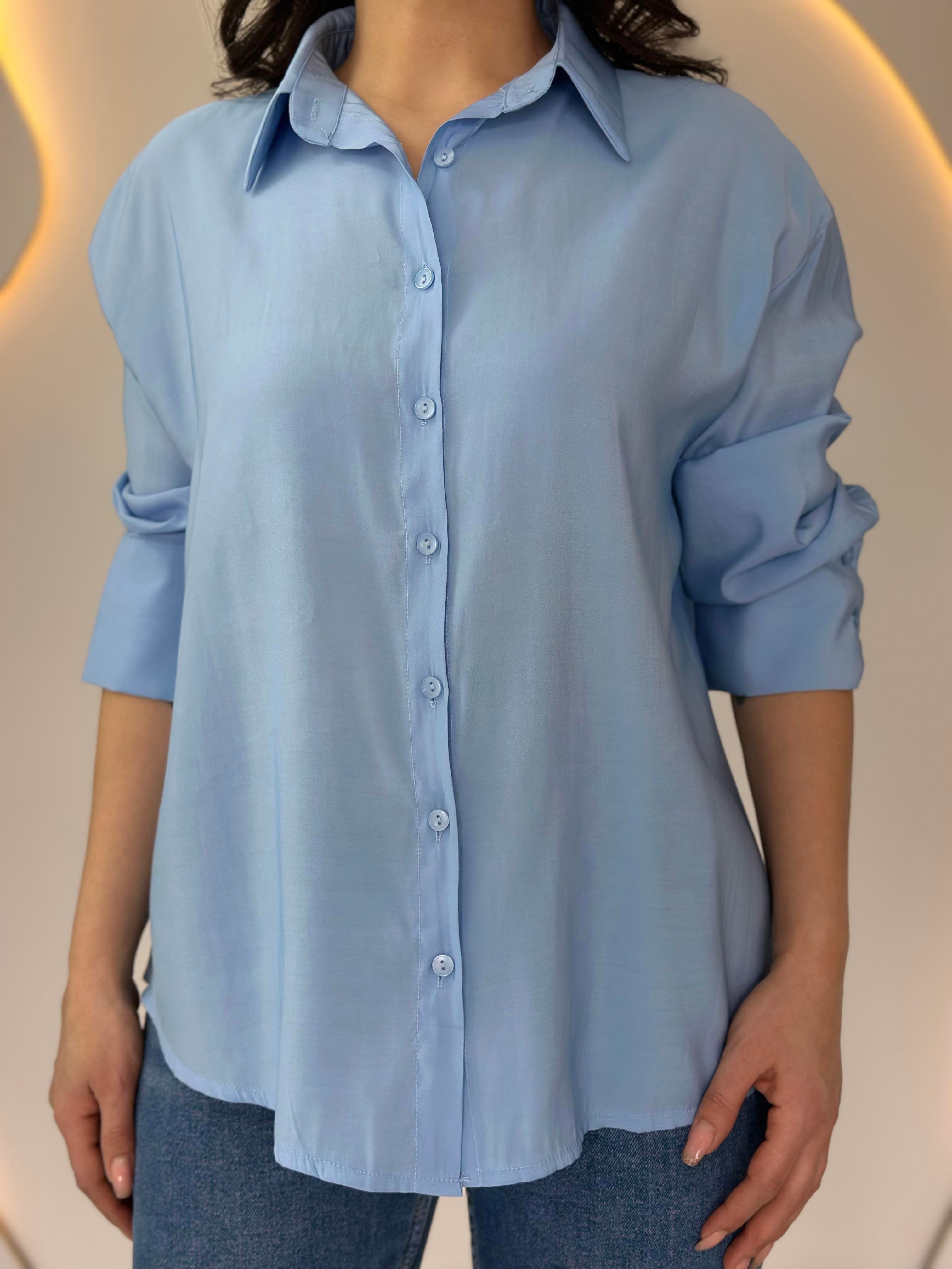 Rays Bebe Mavi Oversize Uzun Kollu Basic Gömlek D053