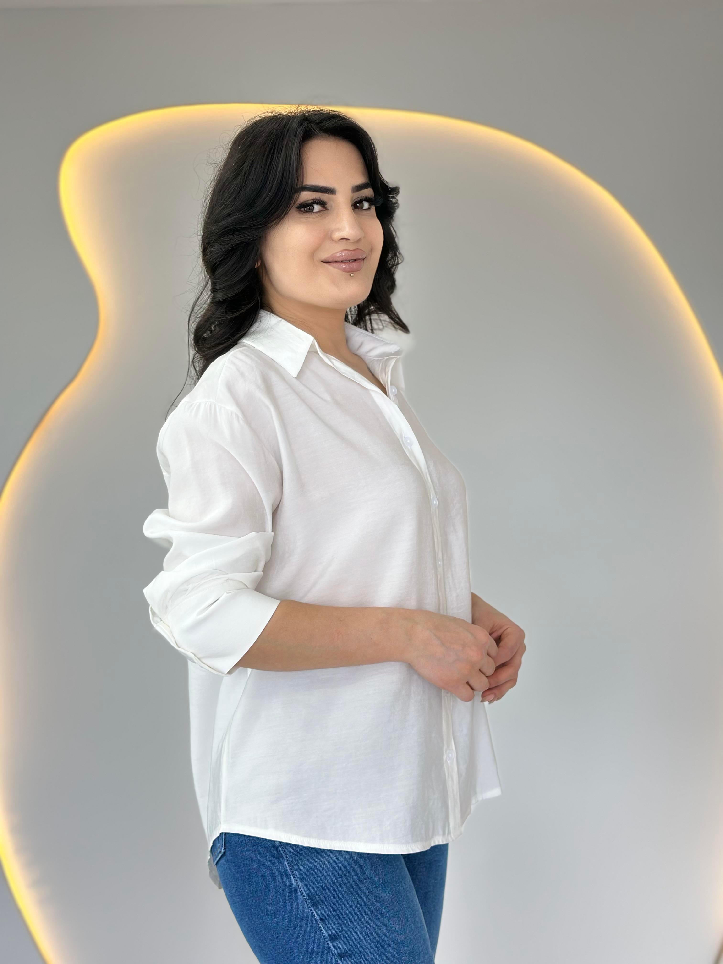 Rays Beyaz Oversize Uzun Kollu Basic Gömlek D053