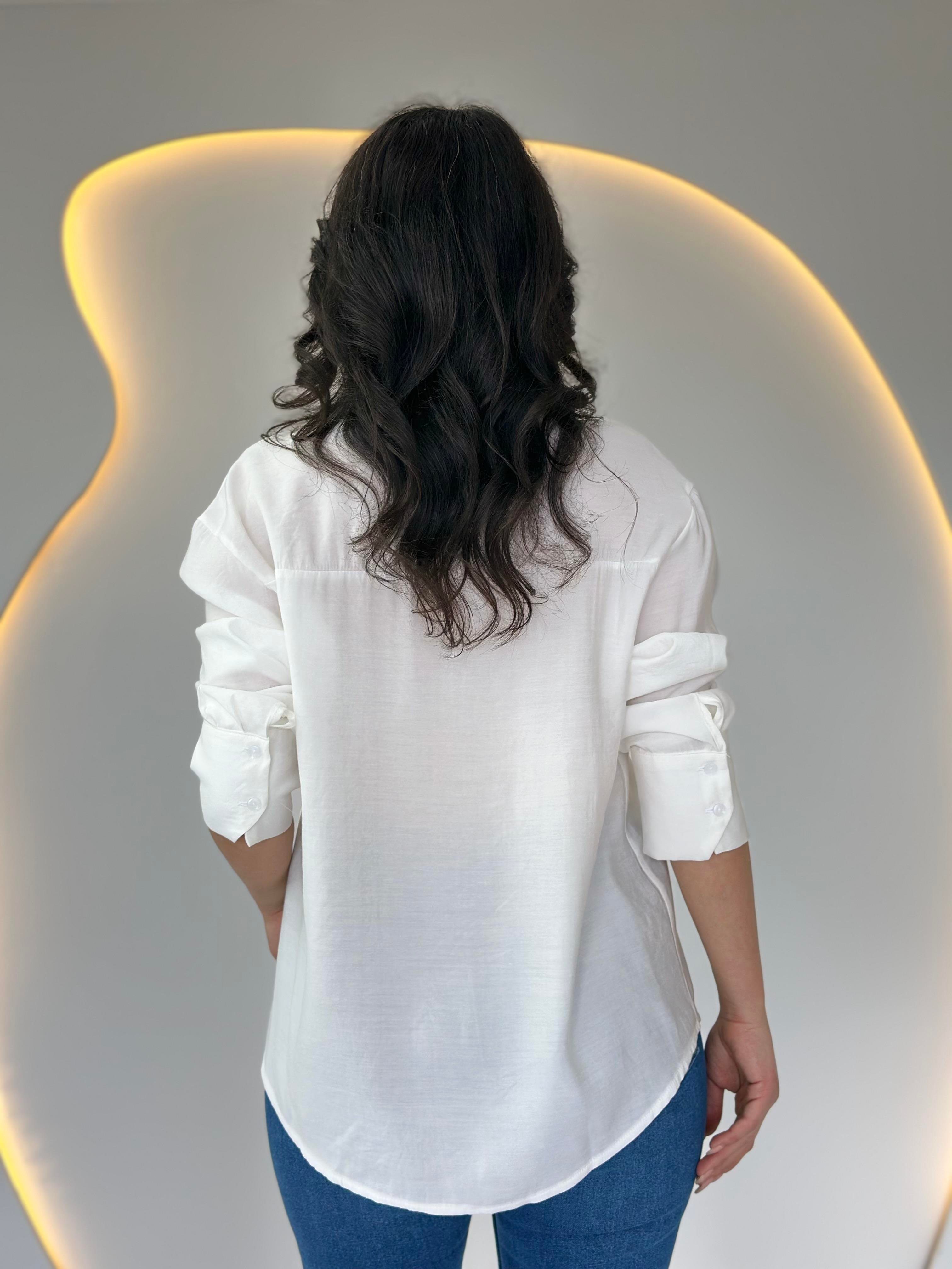 Rays Beyaz Oversize Uzun Kollu Basic Gömlek D053