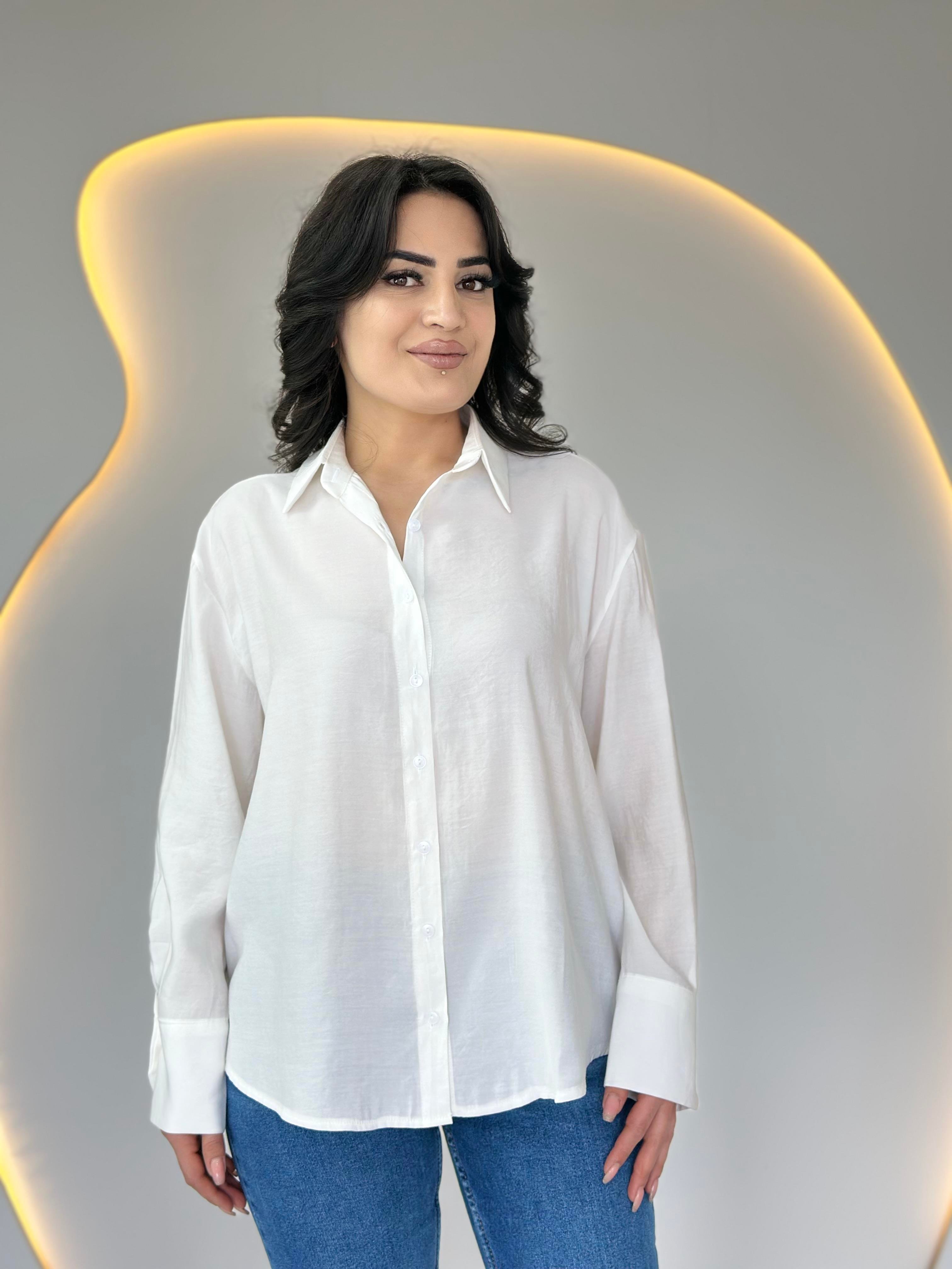 Rays Beyaz Oversize Uzun Kollu Basic Gömlek D053