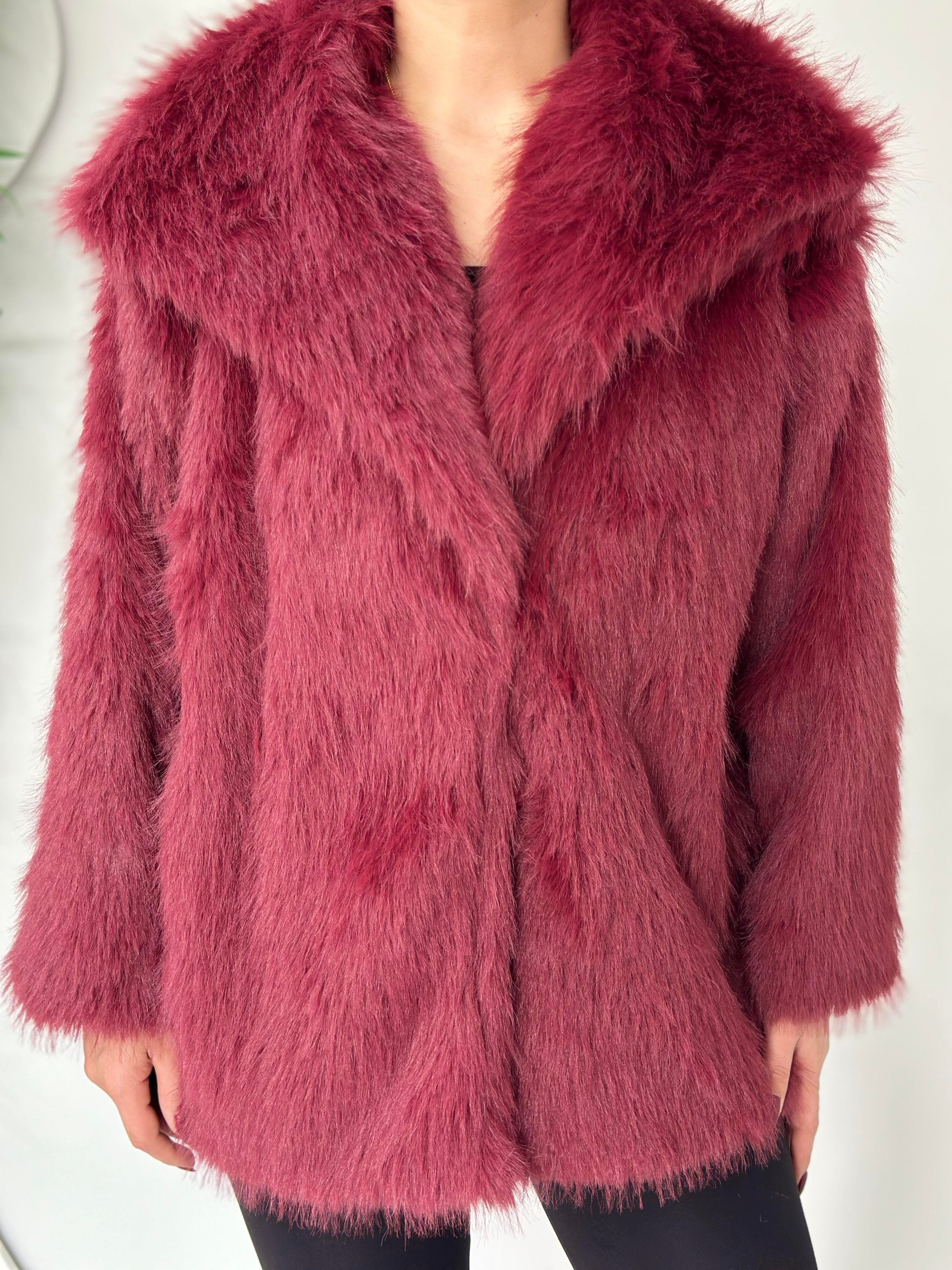 Ruby Bordo Çıtçıt Astarlı Kürk Kaban A705