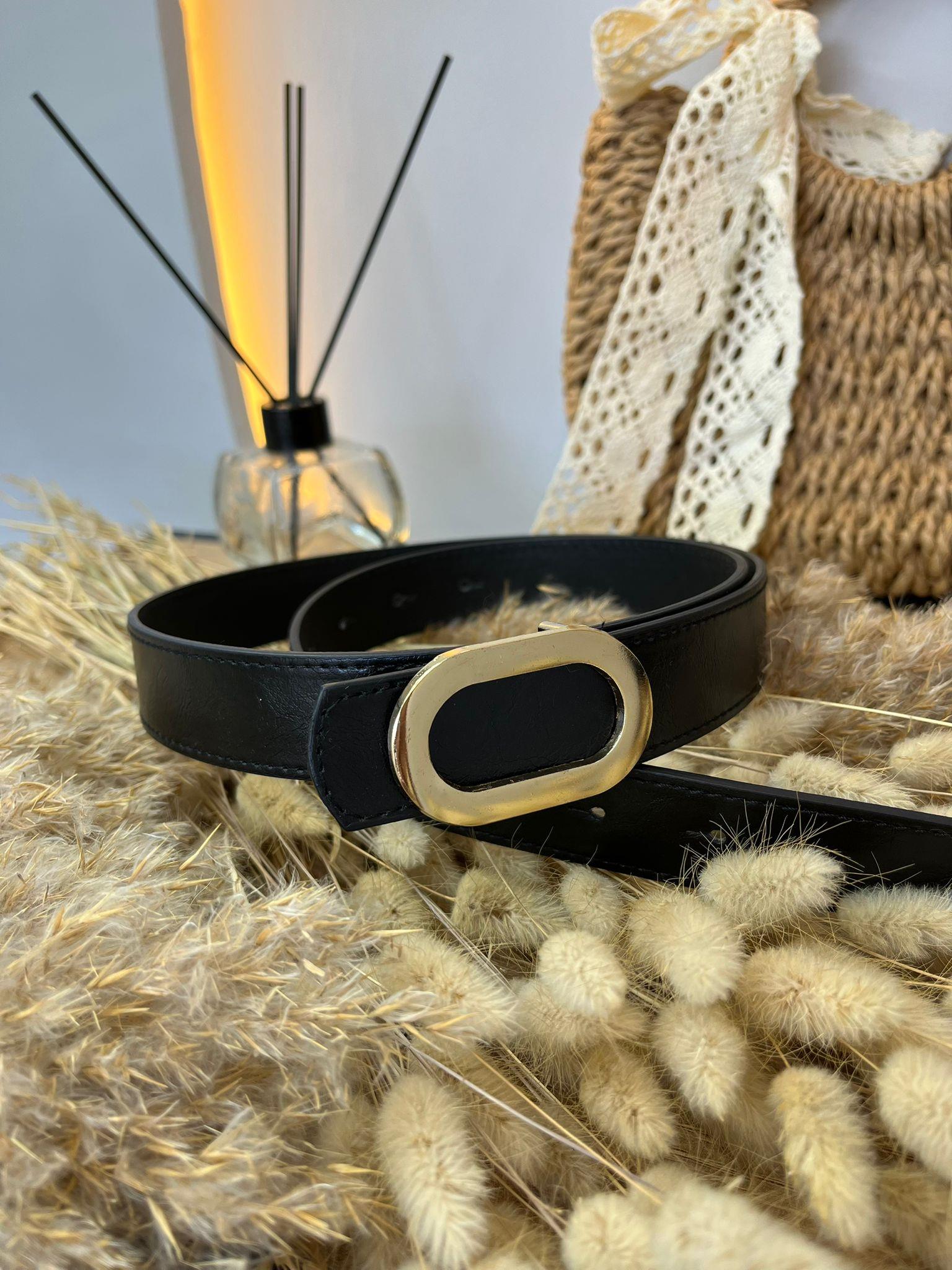Siyah Oval Gold Tokalı Kemer A0942