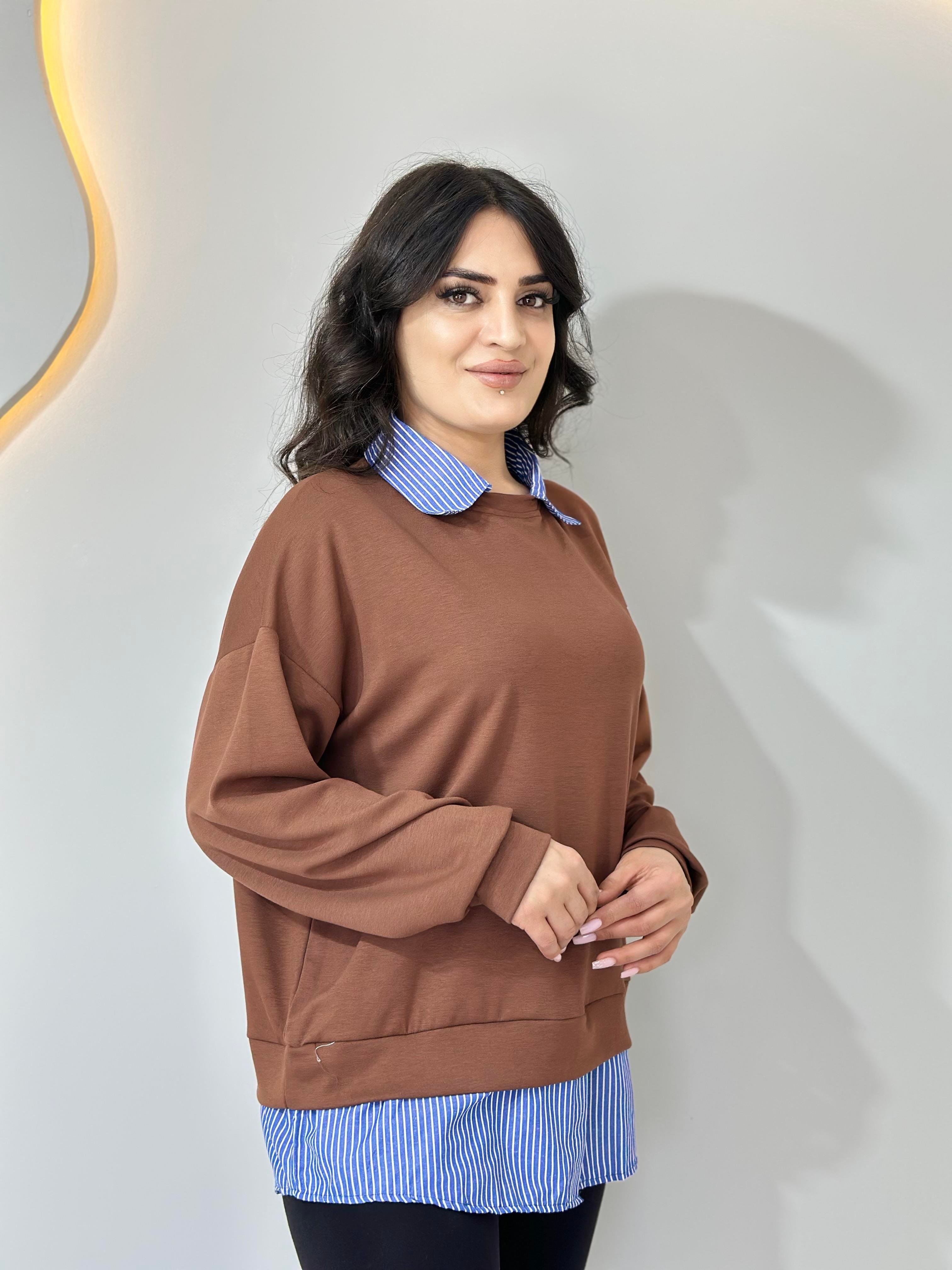 Süma Kahve Modal Garnilli Nakışlı Tasarım Sweatshirt A028