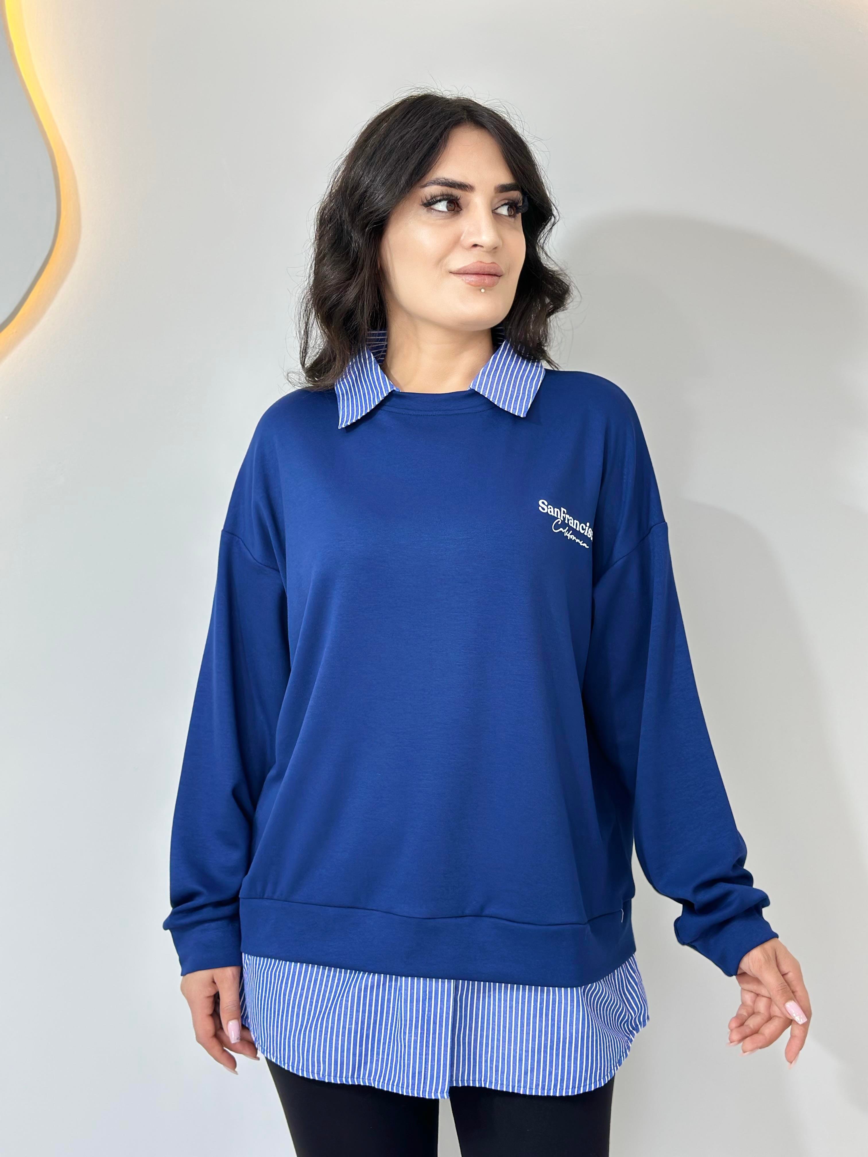 Süma Lacivert Modal Garnilli Nakışlı Tasarım Sweatshirt A971