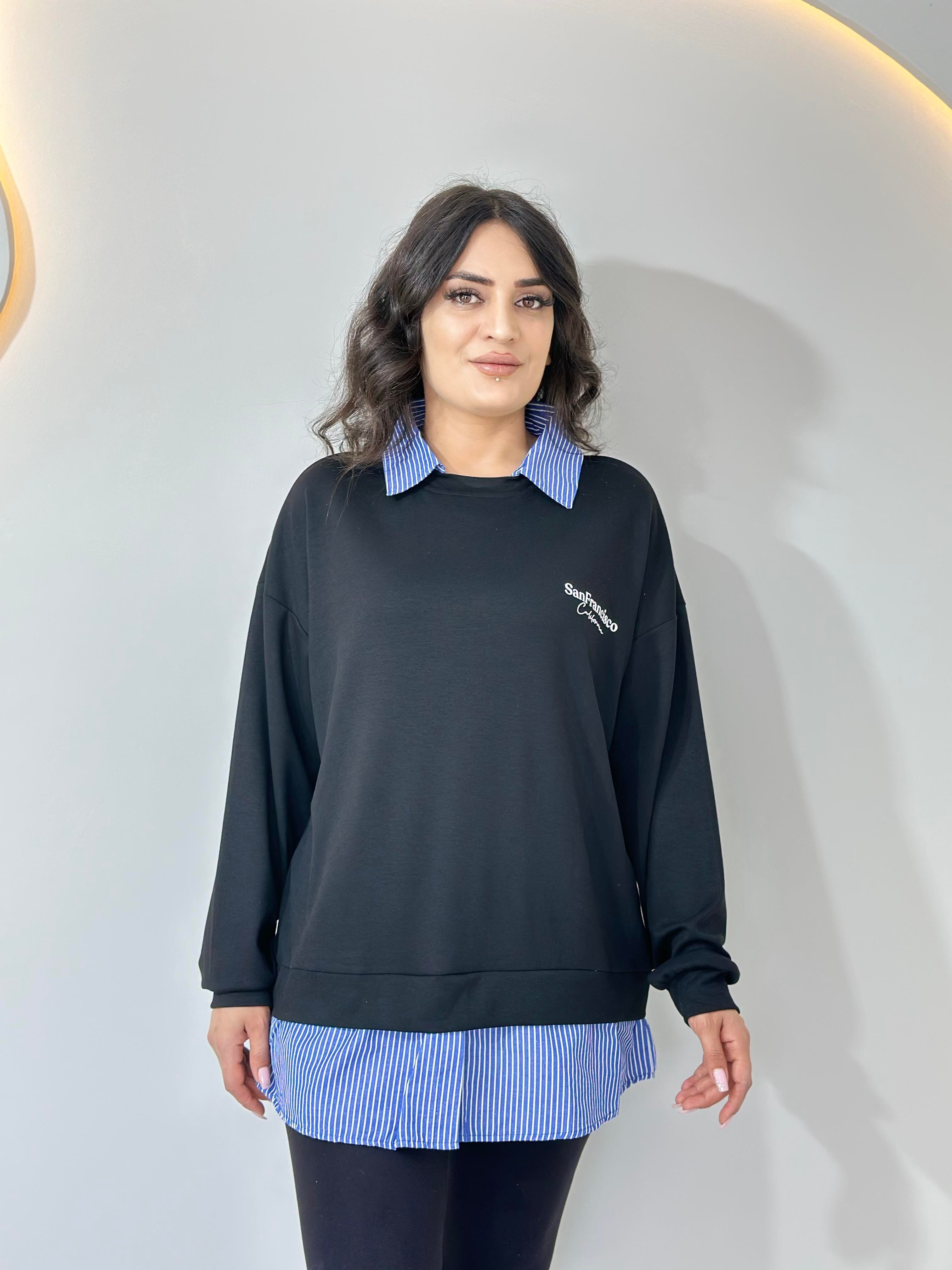 Süma Siyah Modal Garnilli Nakışlı Tasarım Sweatshirt A0841