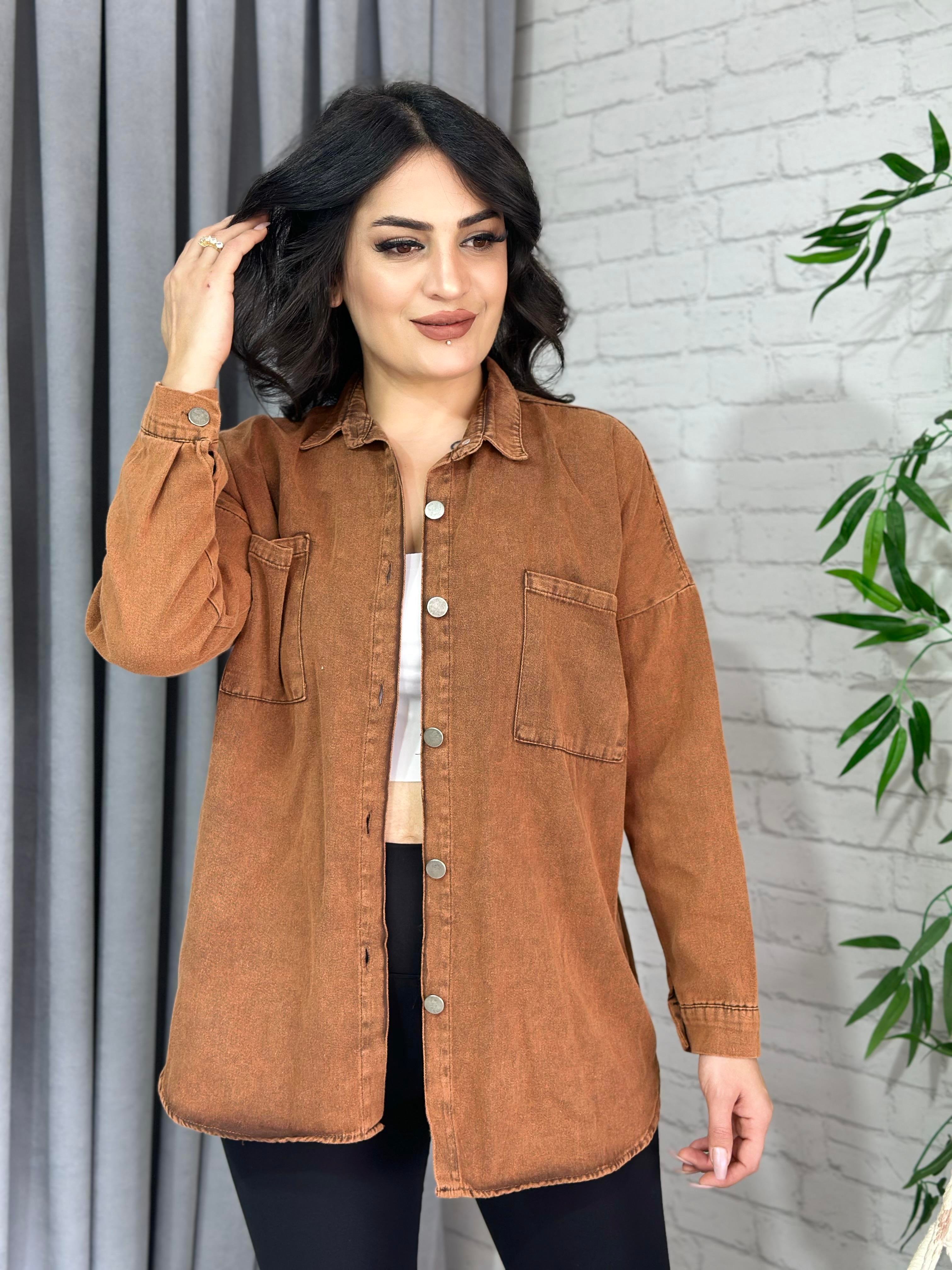 Taba Çift Cepli Pamuklu Gabardin Gömlek