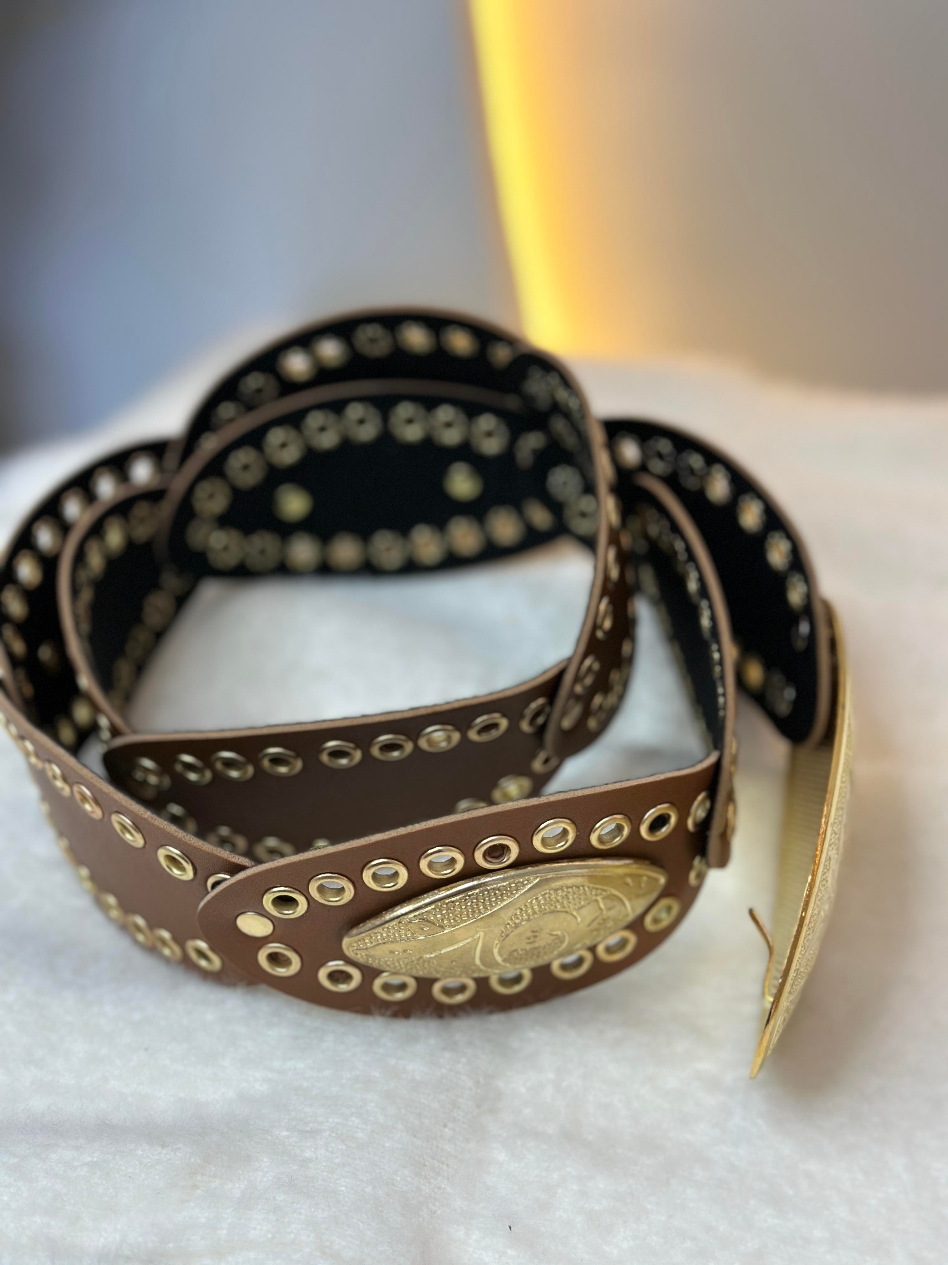 Taba Kovboy İşlemeli Bel ve Pantolon Kemer A7895 