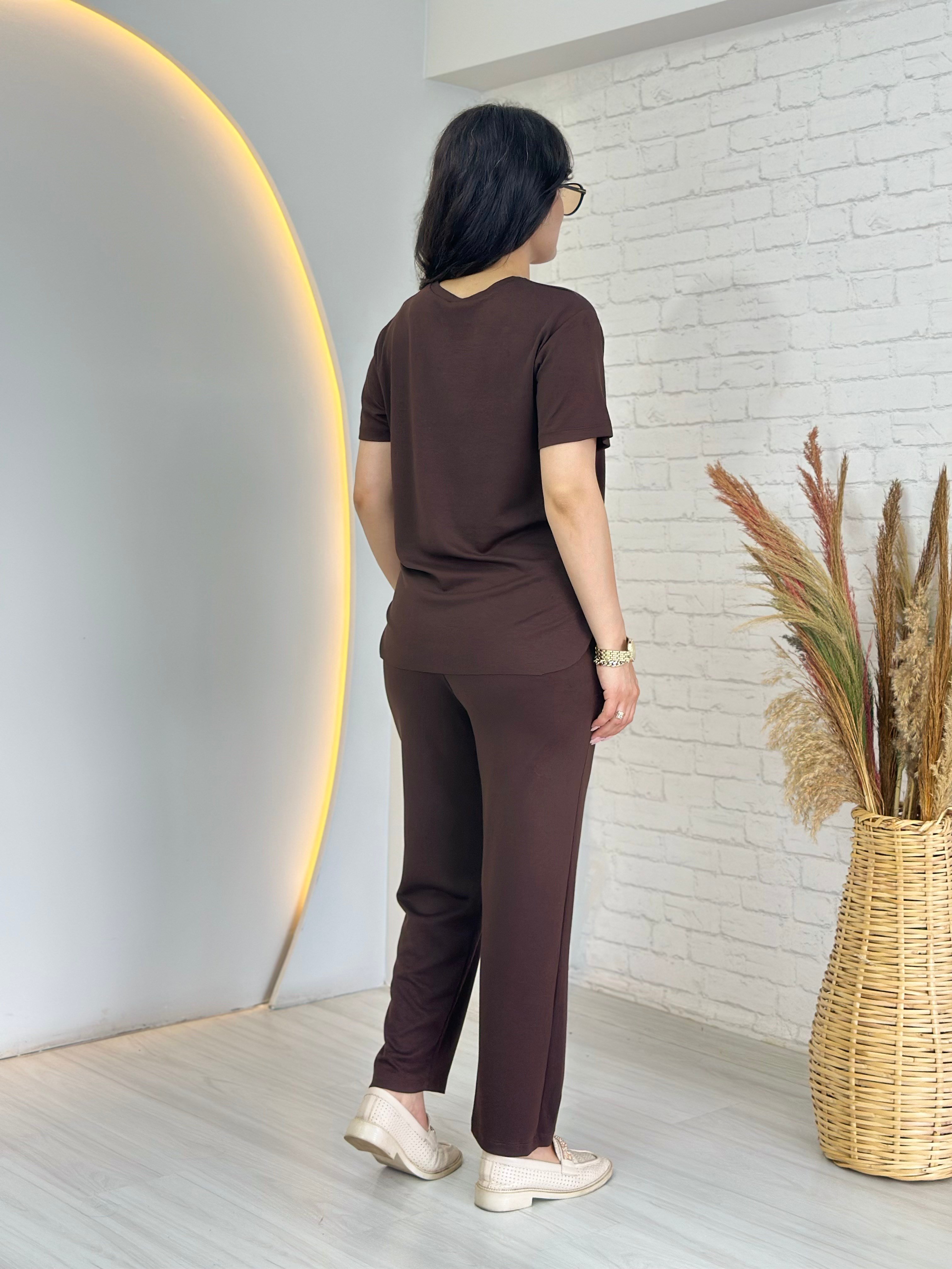 Tofi Kahve V Yaka İpek Modal Kumaş Kolu Paçası Çıtçıtlı Takım D133